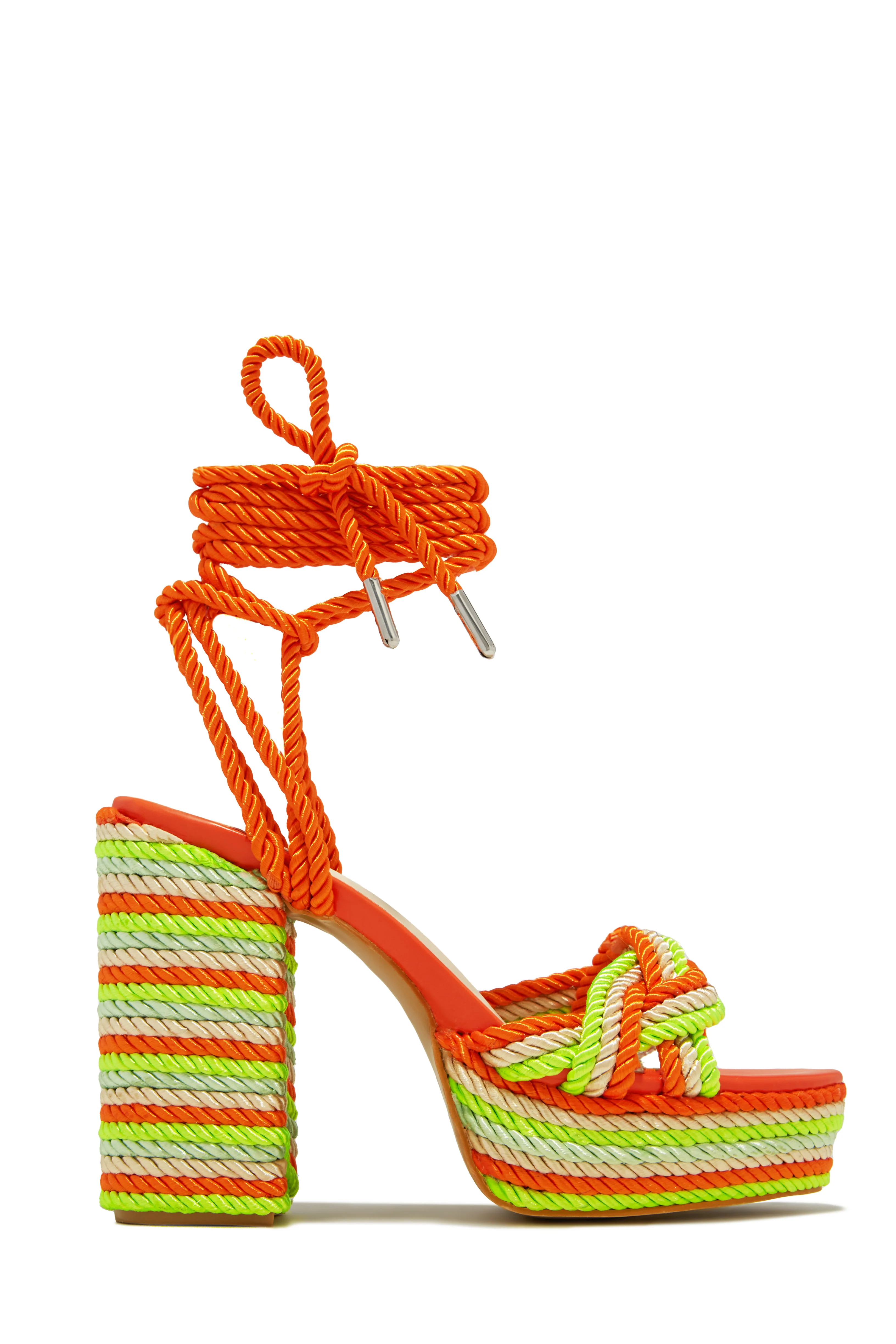 Jadin Lace Up Platform Block Heels - Green - Image 7