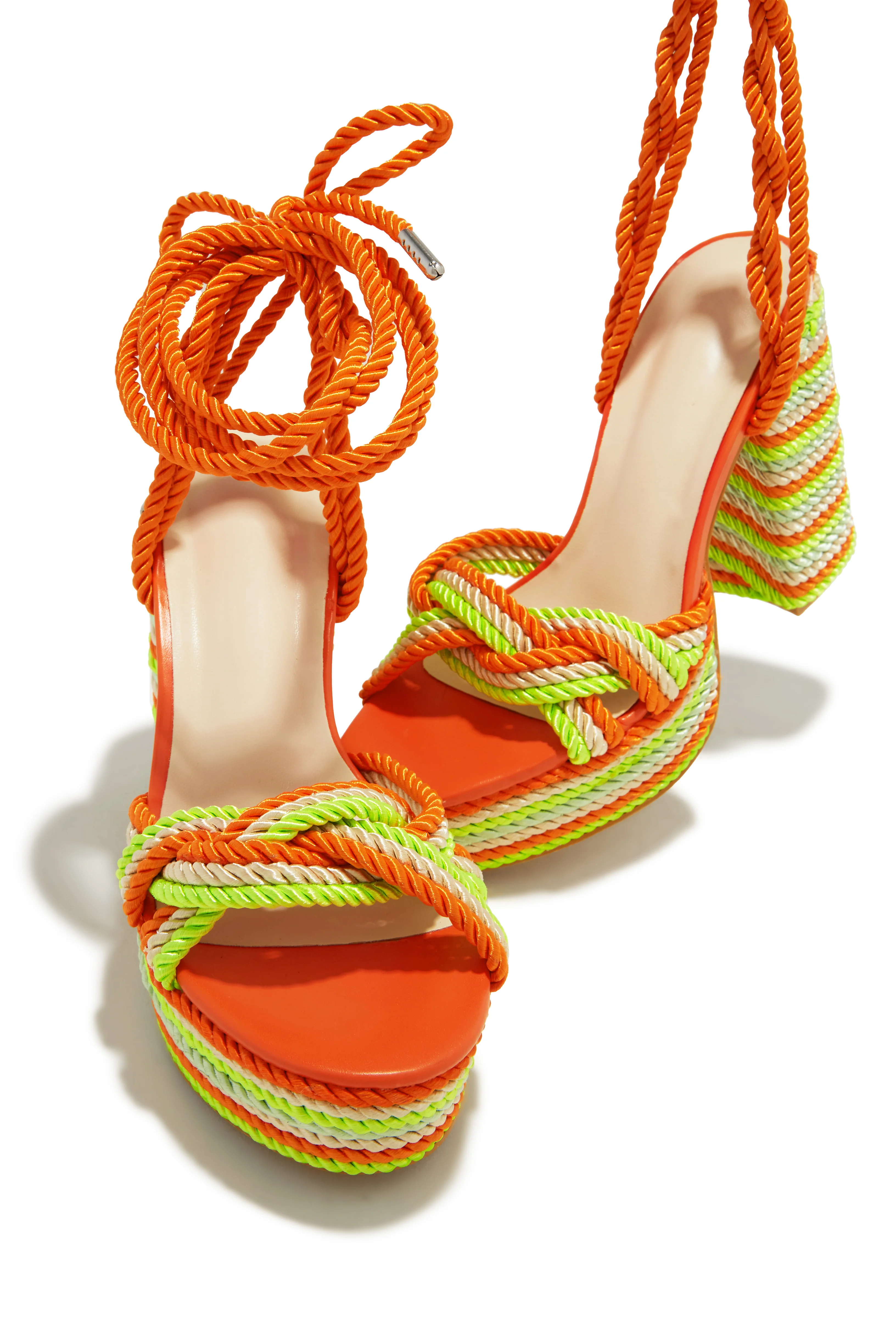 Jadin Lace Up Platform Block Heels - Orange Multi - Image 2