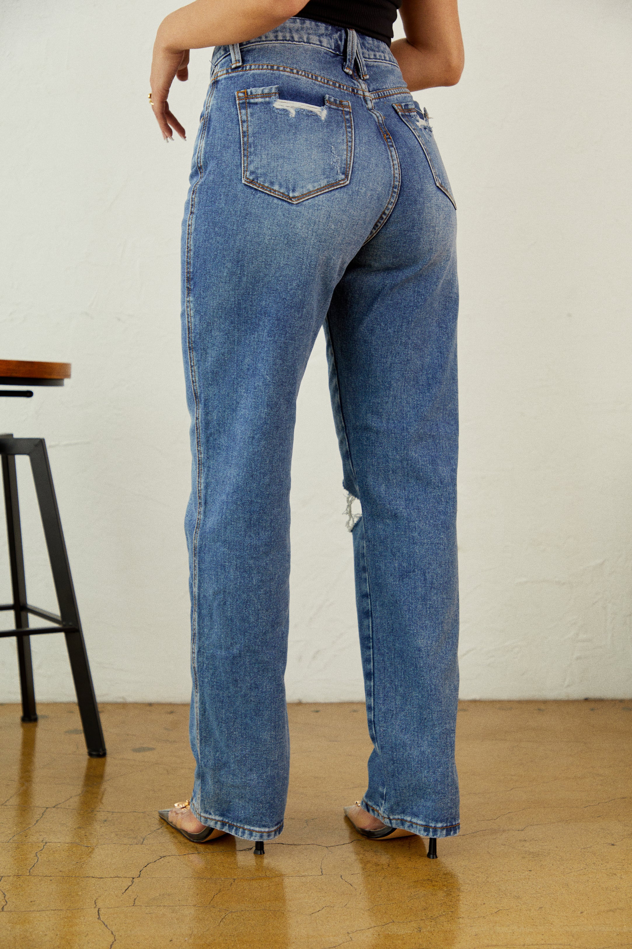 Joanna Distressed Straight Leg Jeans - Denim - Image 2