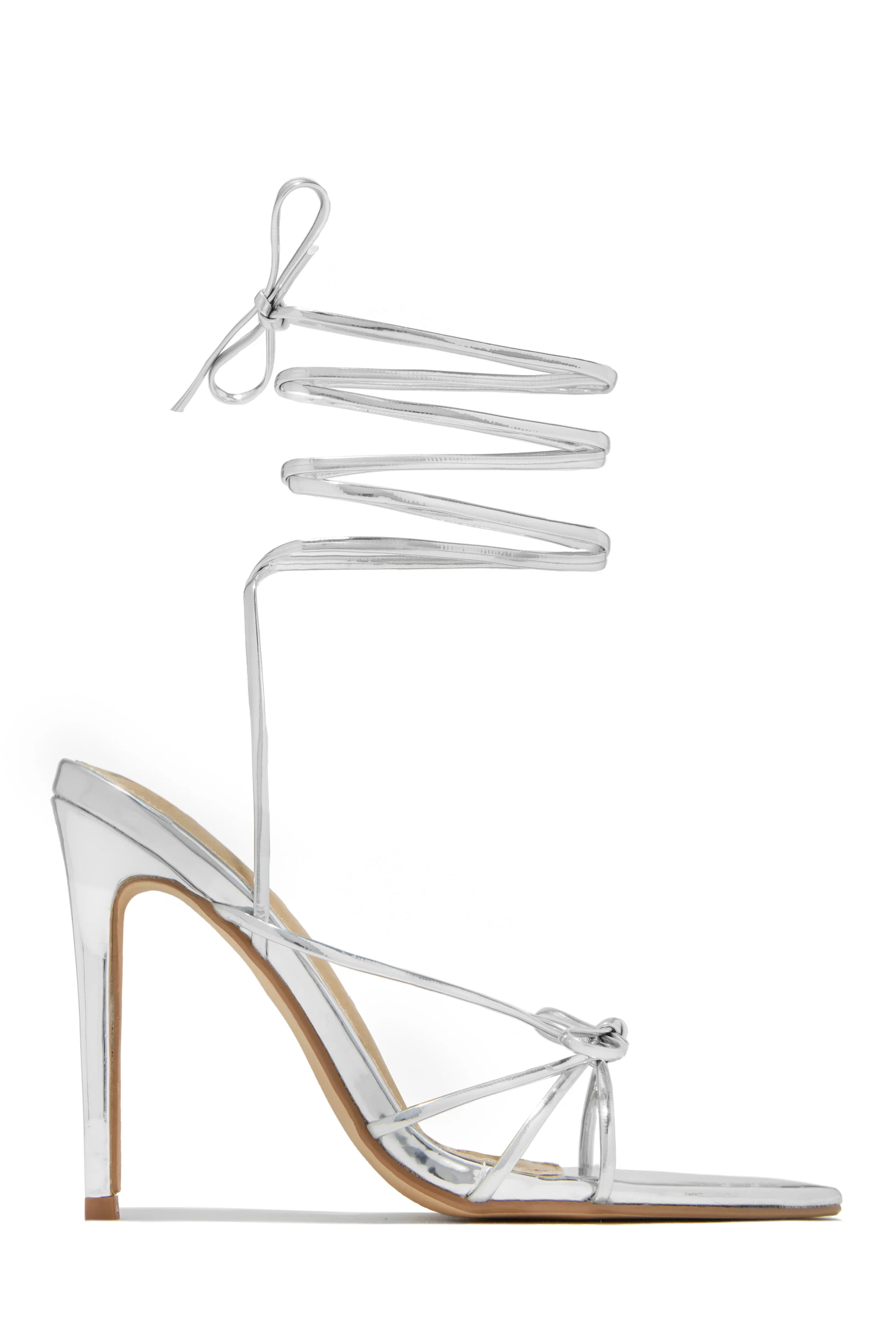 Joelle Lace Up High Heels - Silver - Image 4