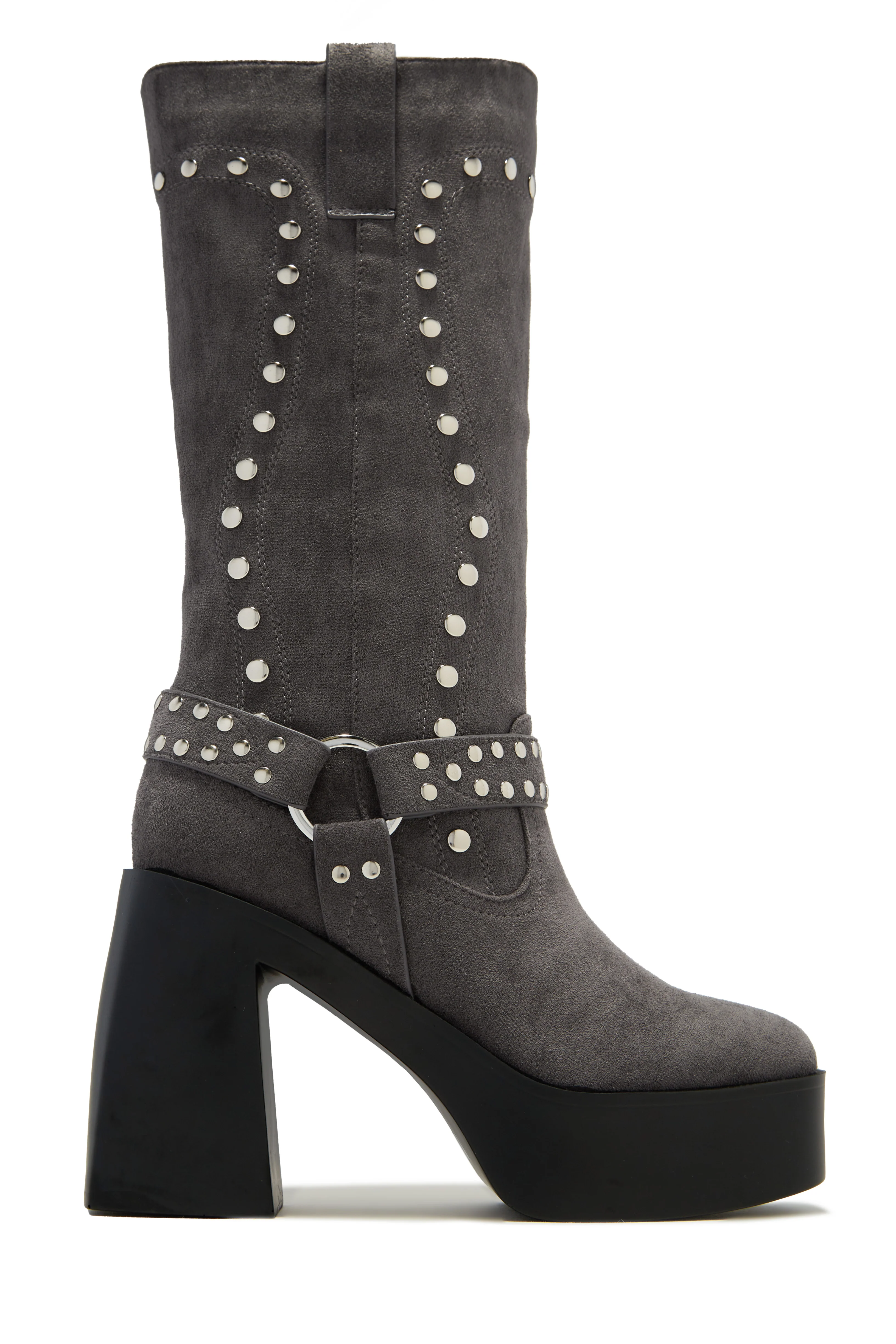Kamari Block Heel Moto Boots - Grey - Image 6