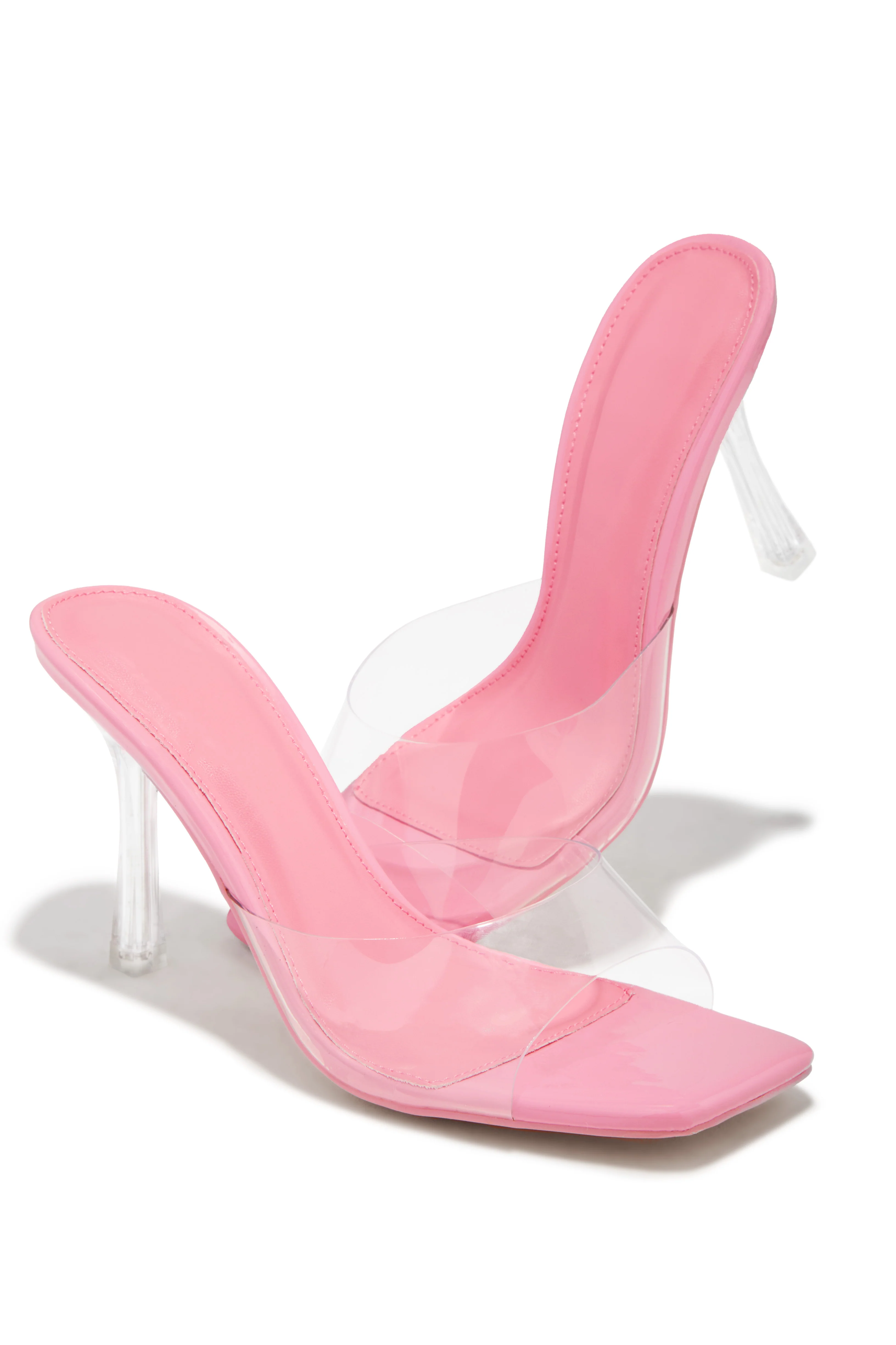 Kendal Clear Strap Mid Heel Mules - Pink - Image 2