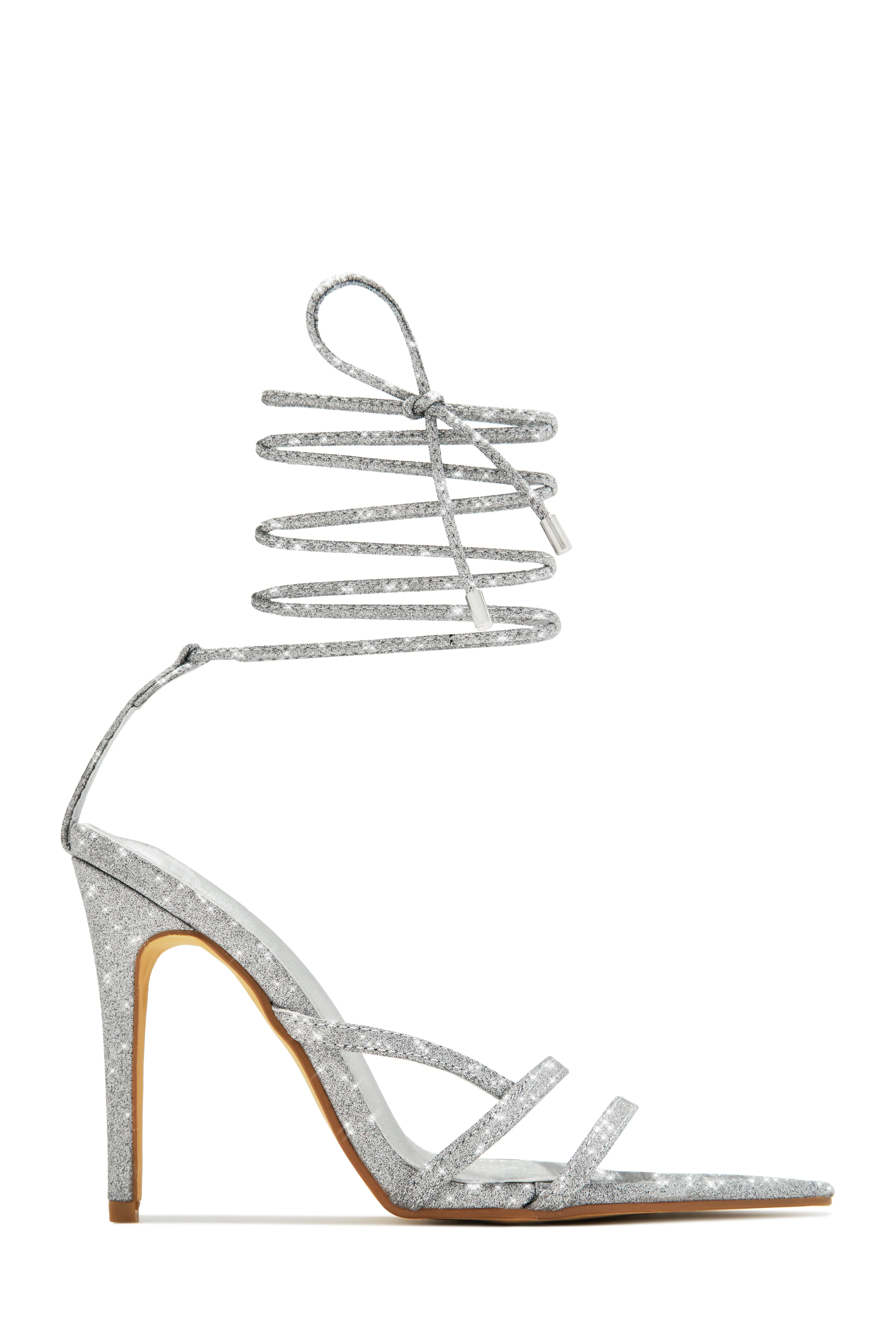 Kimana Glitter Lace Up Heels - Silver - Image 7