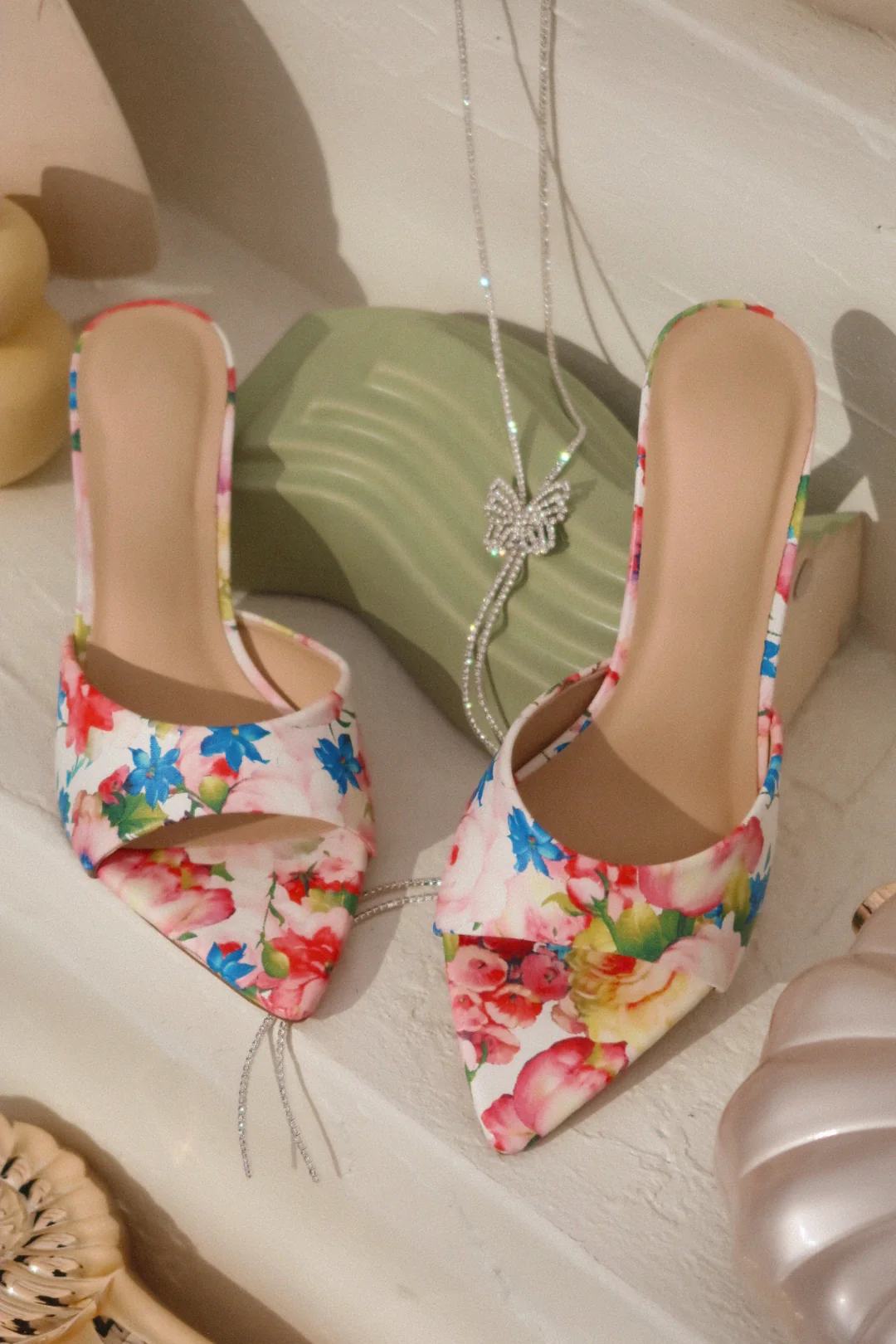 Kristie Mid Heel Mules - Floral - Image 2