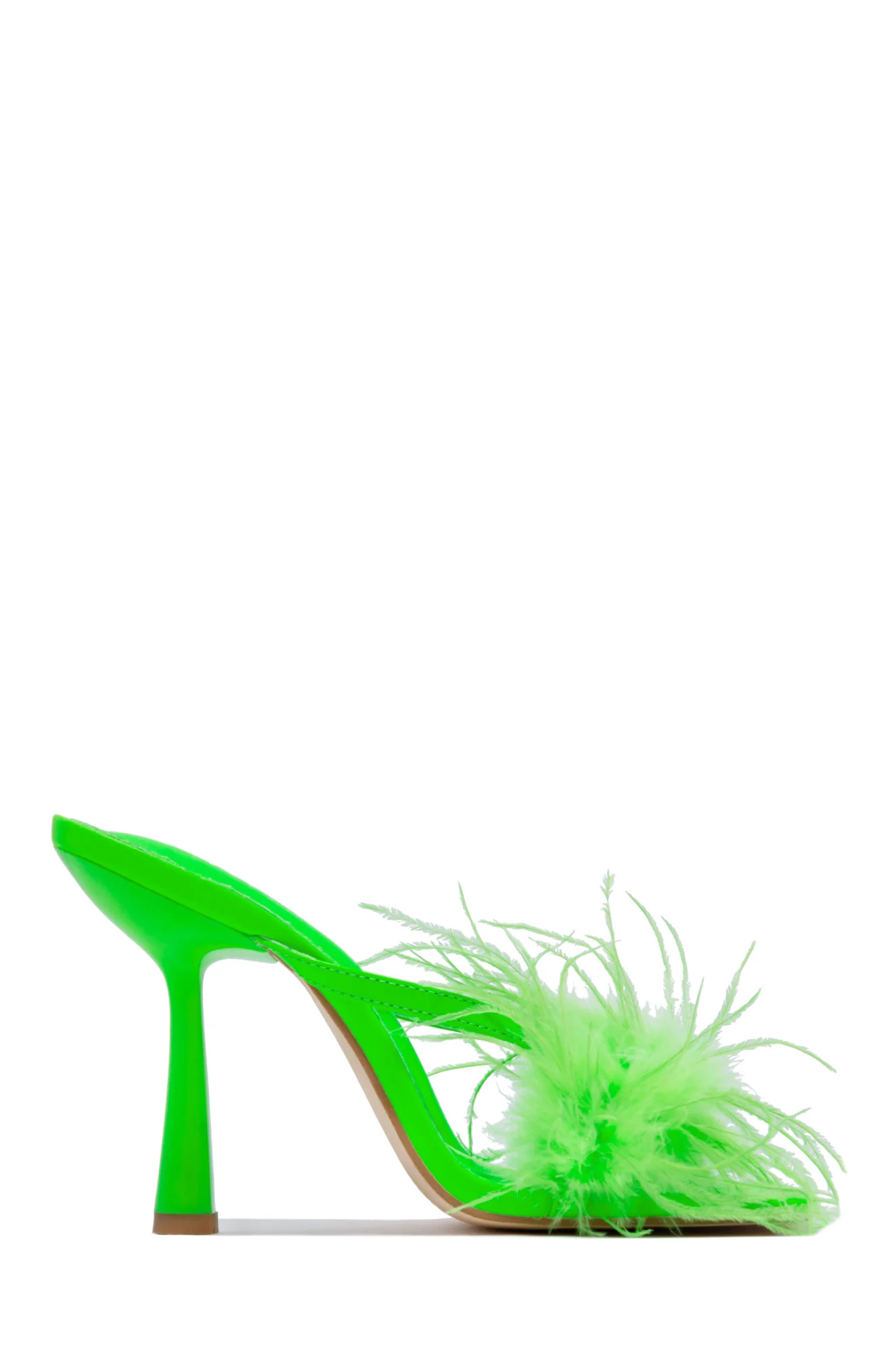 Leana Faux Feather Fur High Heel Mules - Green - Image 4