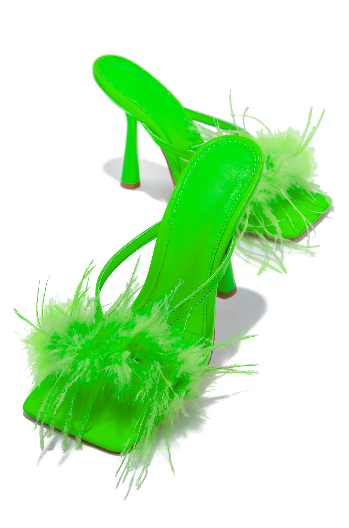 Leana Faux Feather Fur High Heel Mules - Green - Image 5