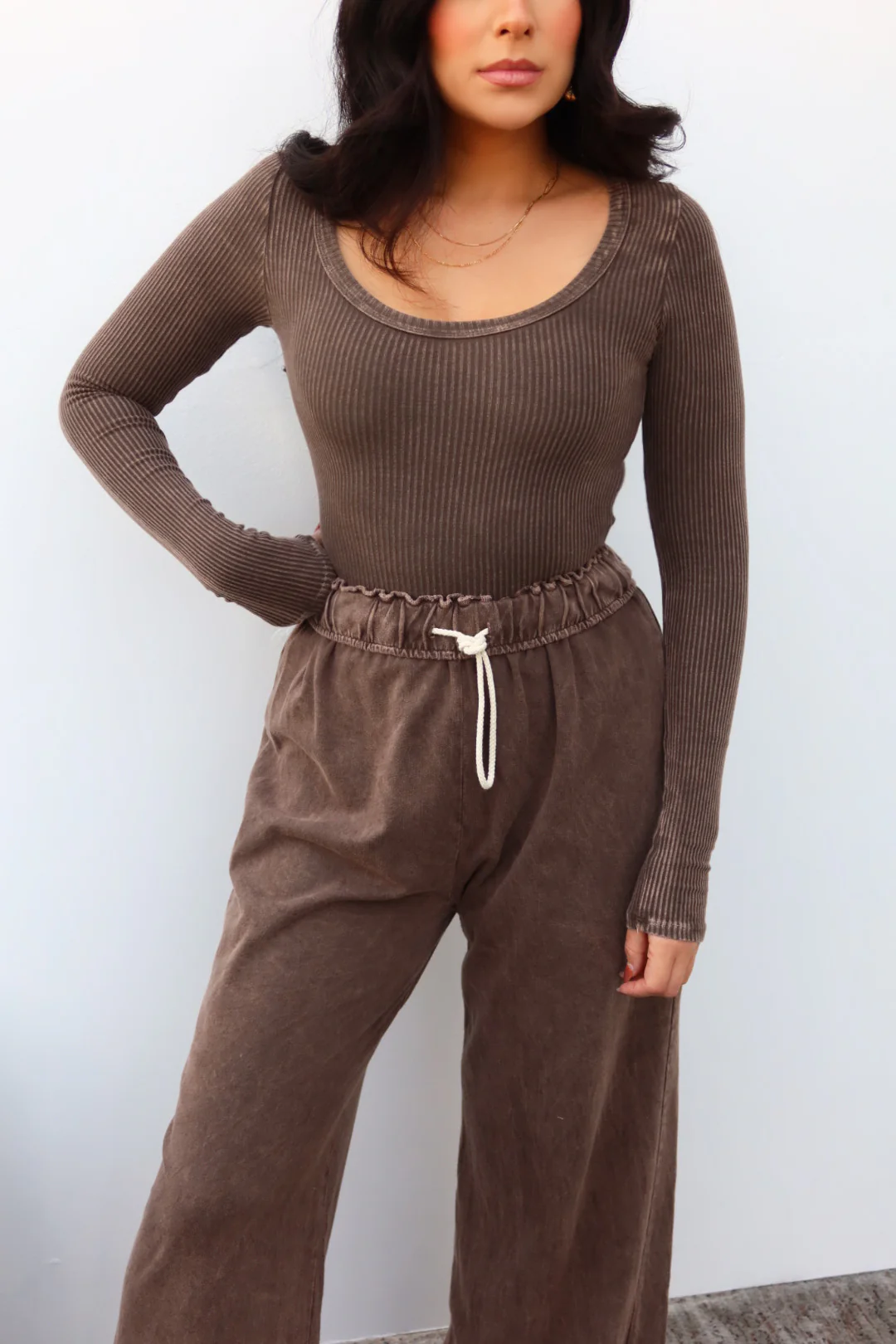 Levie Wide Leg Lounge Pant - Dark Nude - Image 6