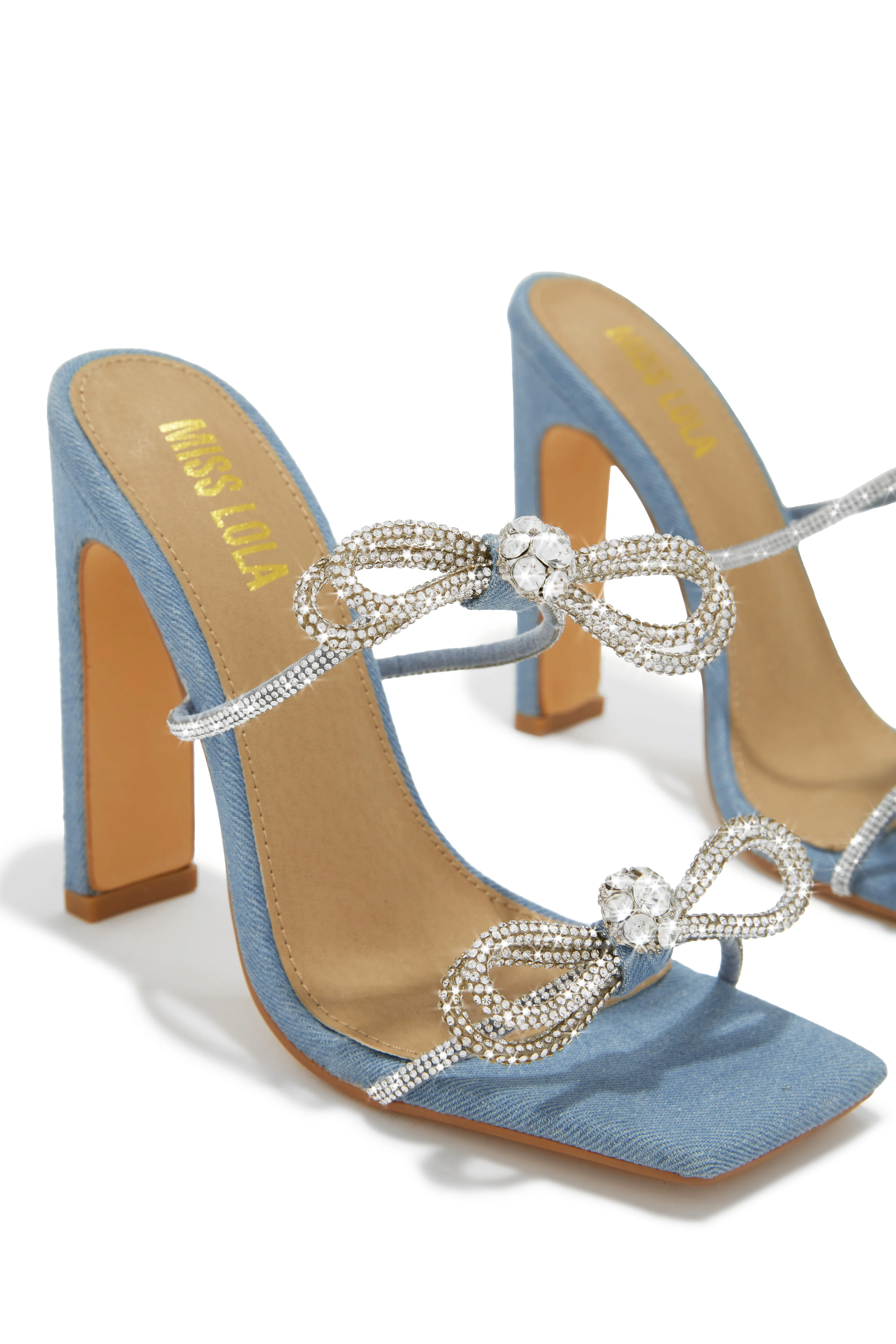 Life Is A Party Embellished High Heel Mules - Denim - Image 6