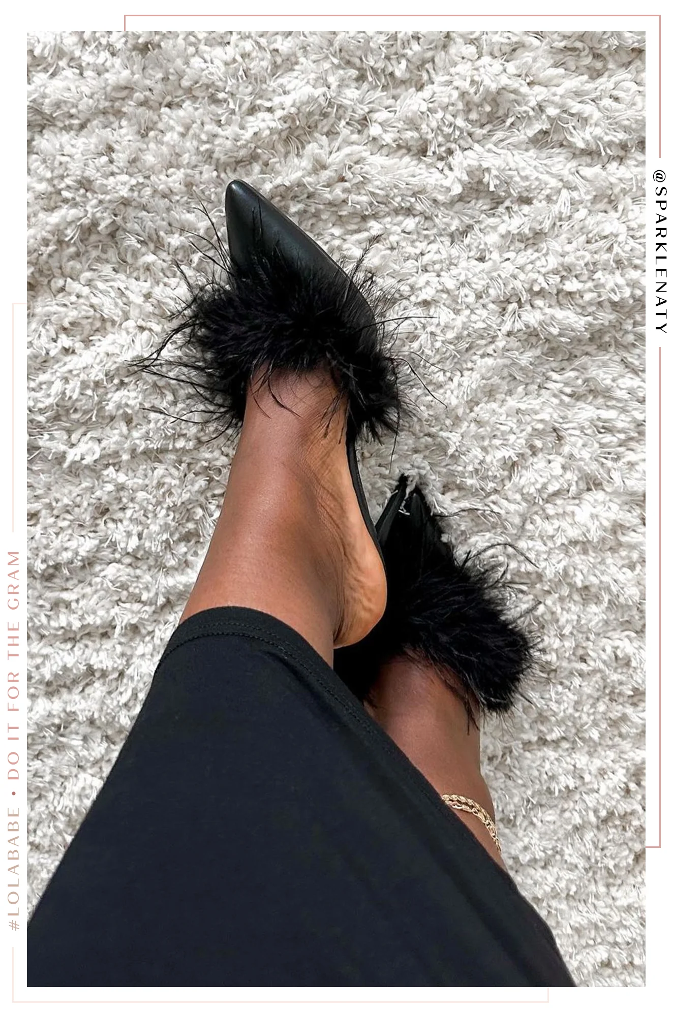 Lorelai Faux Feather Mule Heels - Black - Image 3