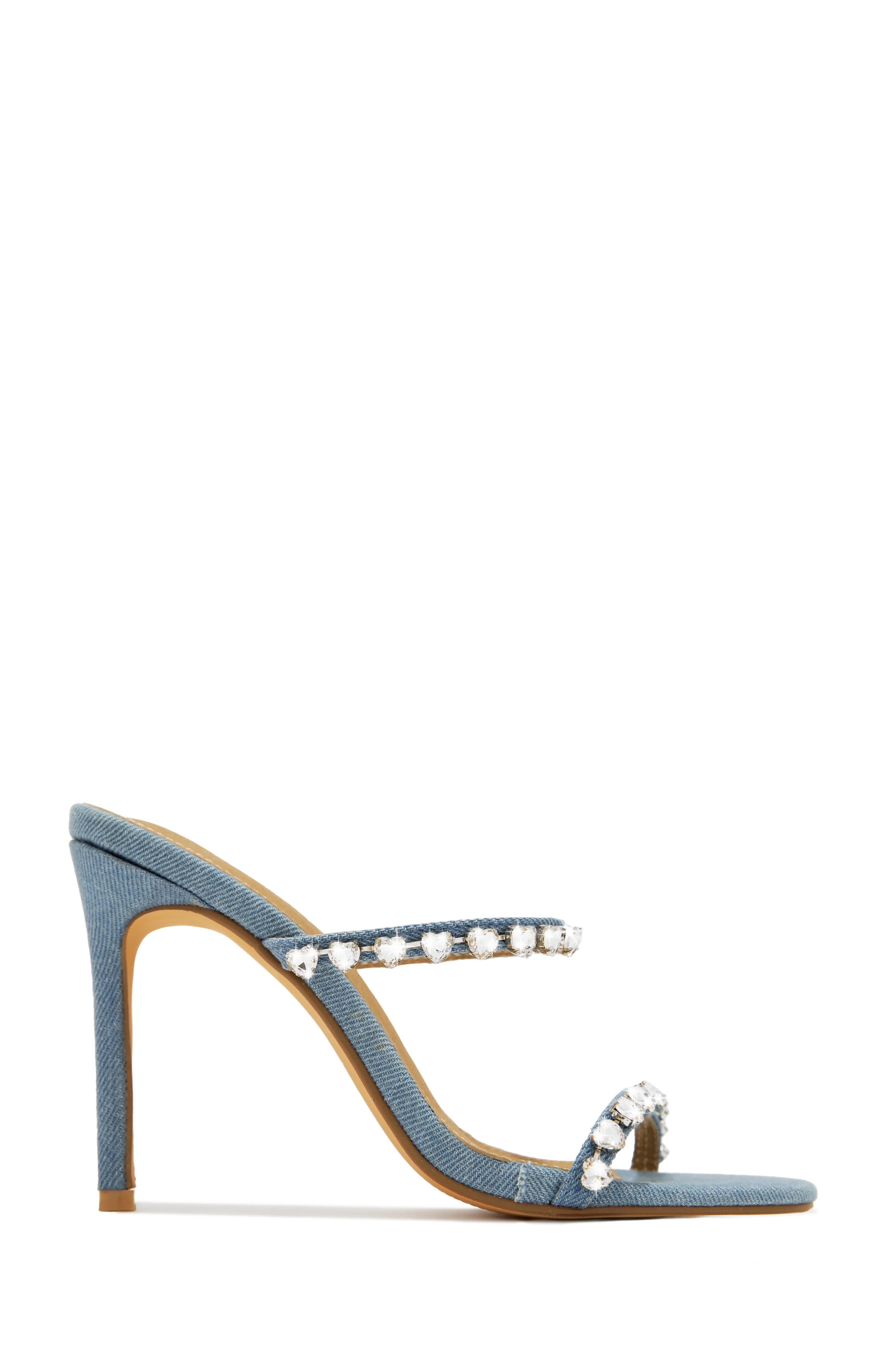 Love Addiction Embellished High Heel Mules - Denim - Image 6