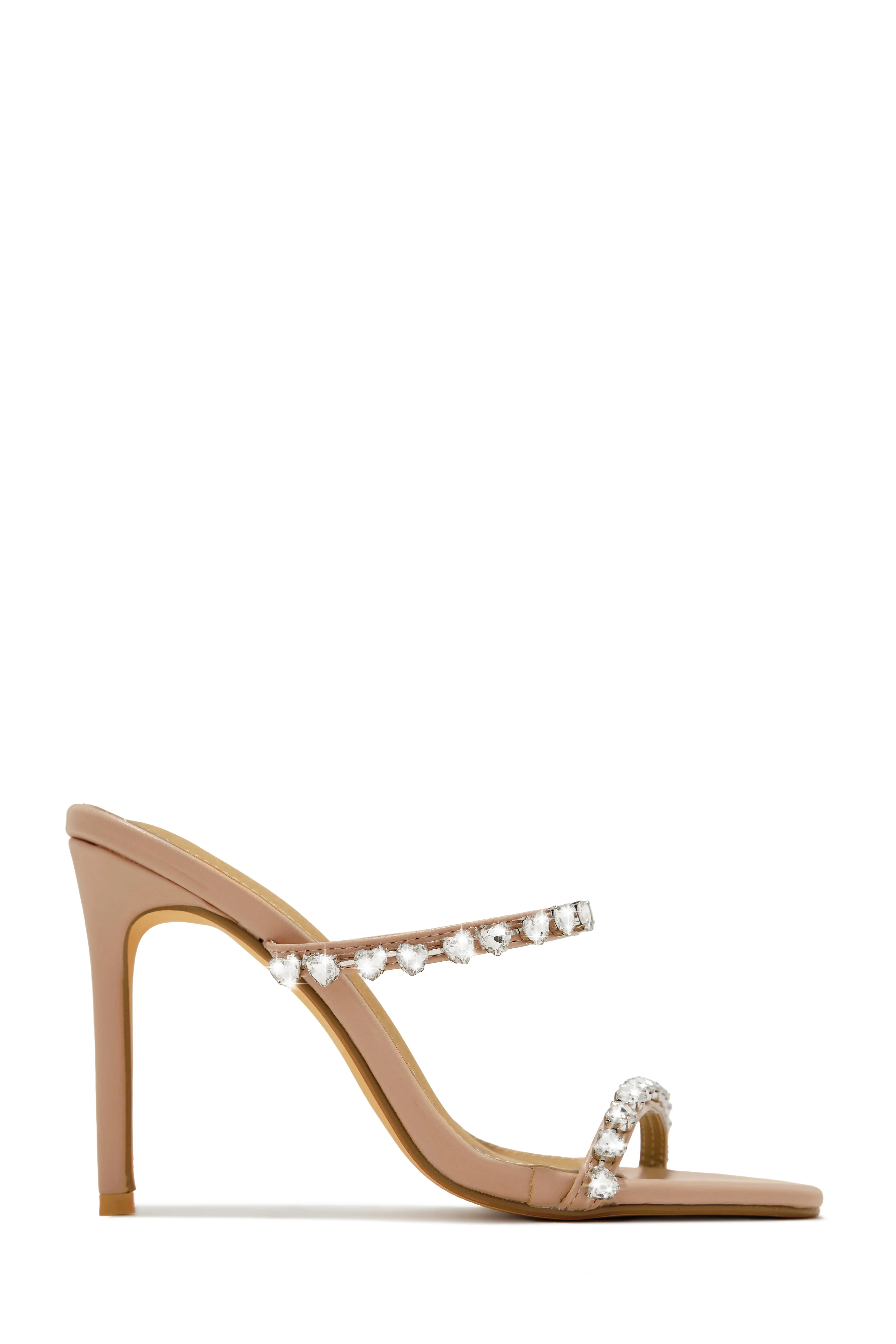 Love Addiction Embellished High Heel Mules - Nude - Image 6
