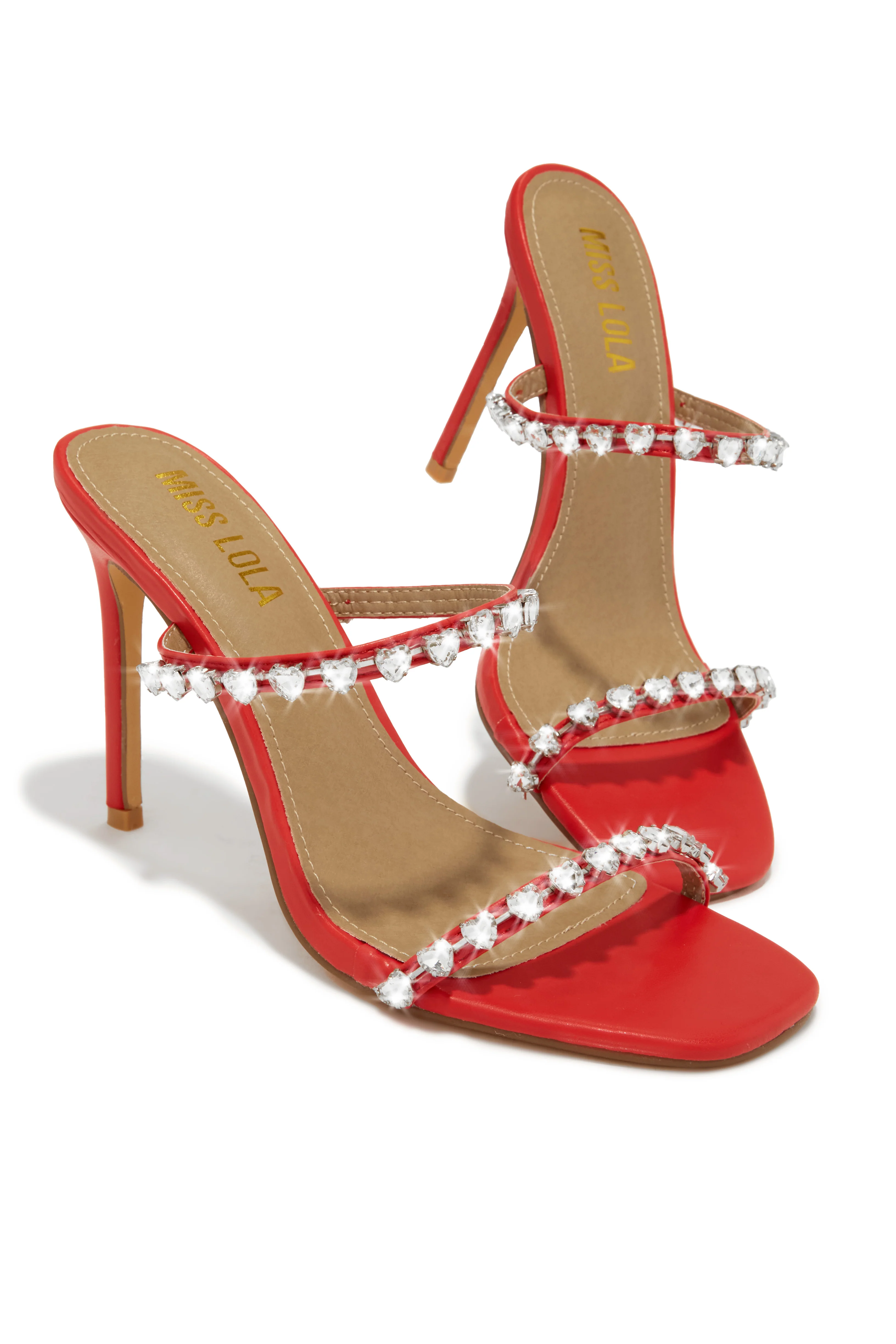 Love Addiction Embellished High Heel Mules - Red - Image 6