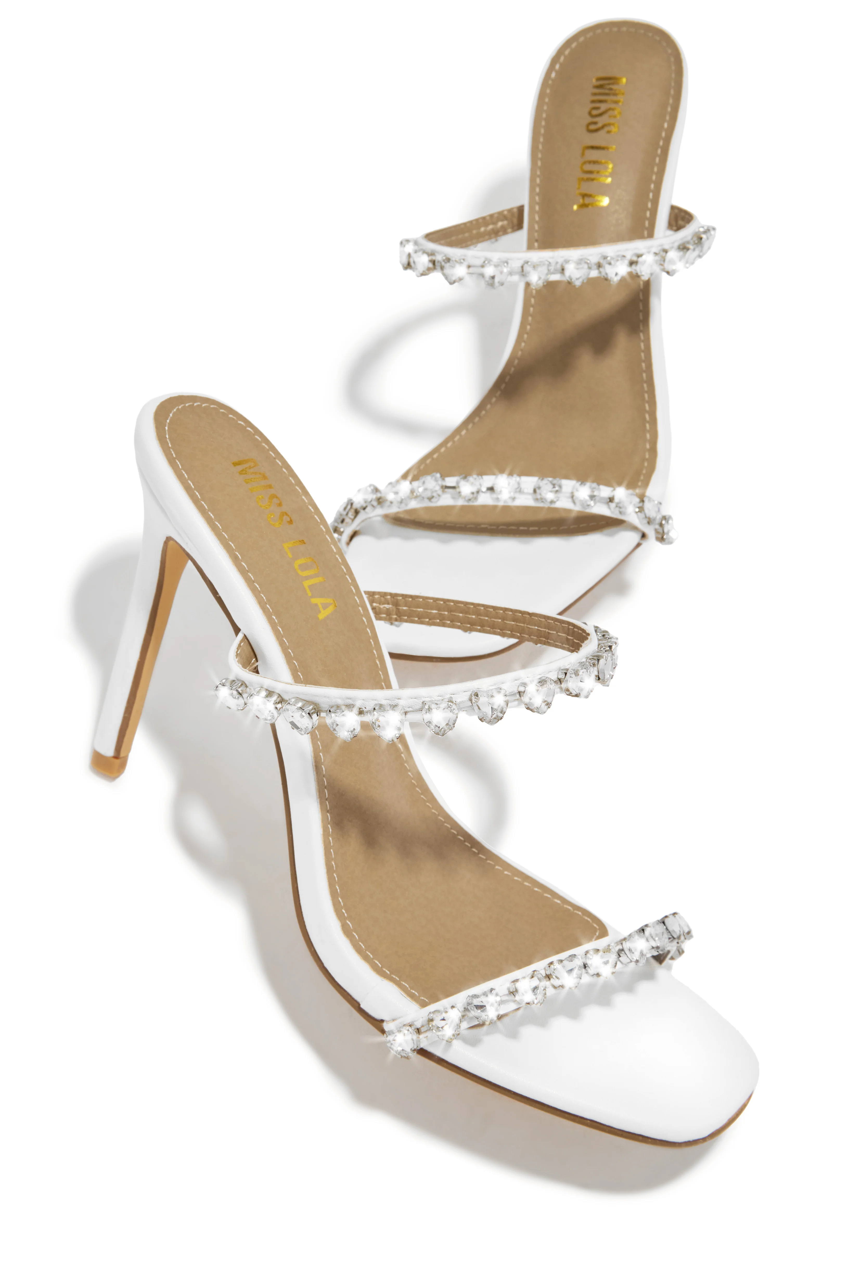 Love Addiction Embellished High Heel Mules - White - Image 3