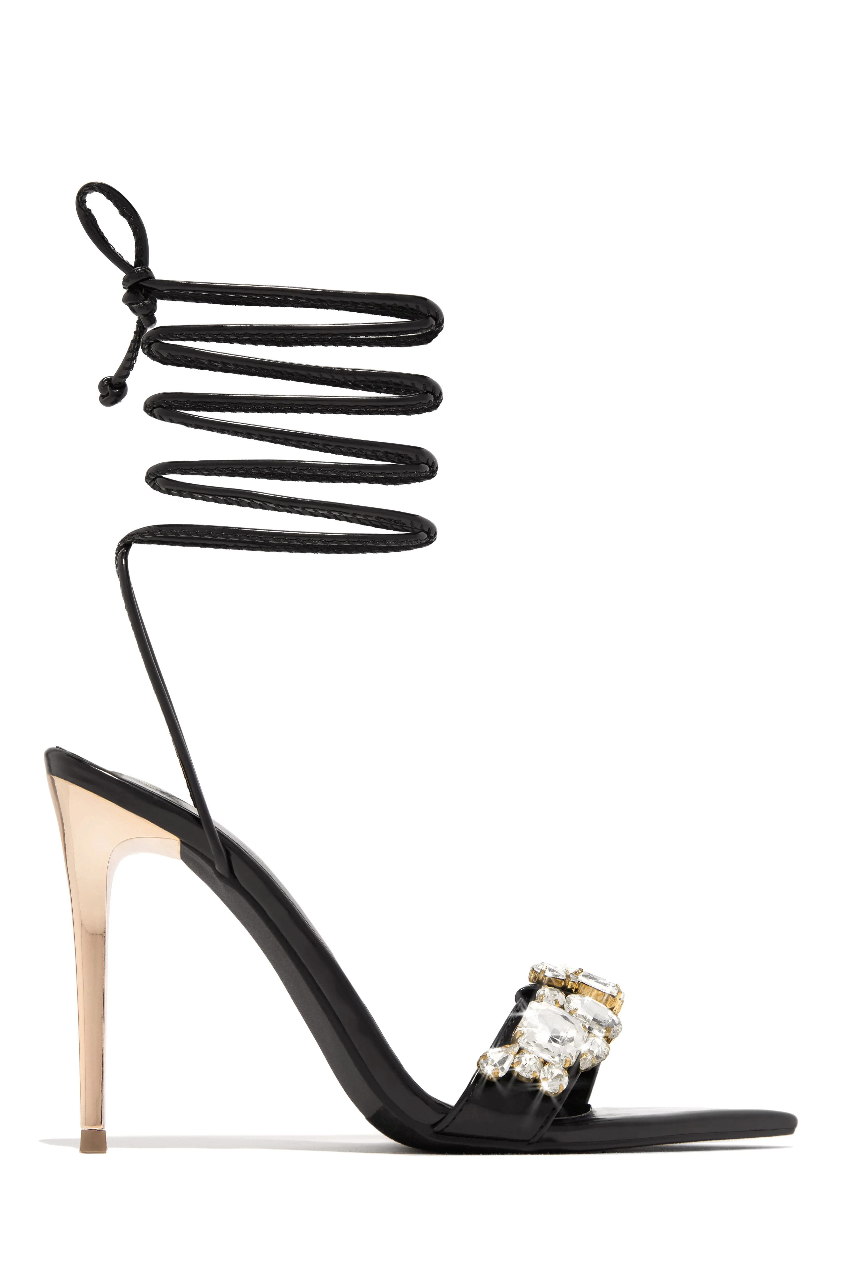Love & Affection Embellished Lace Up High Heels - Black - Image 3