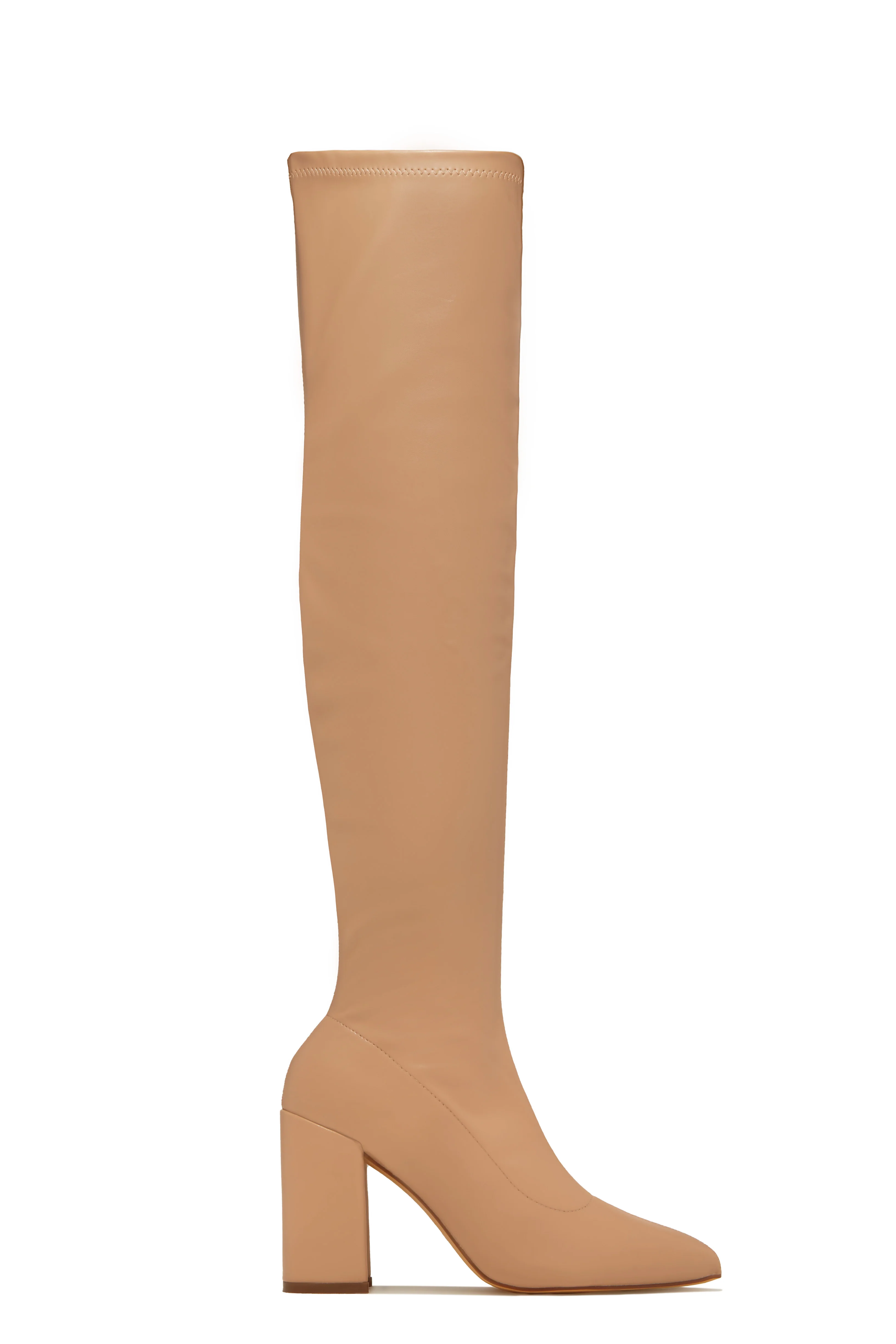 Make A Statement Block Heel Over The Knee Boots - Nude - Image 6