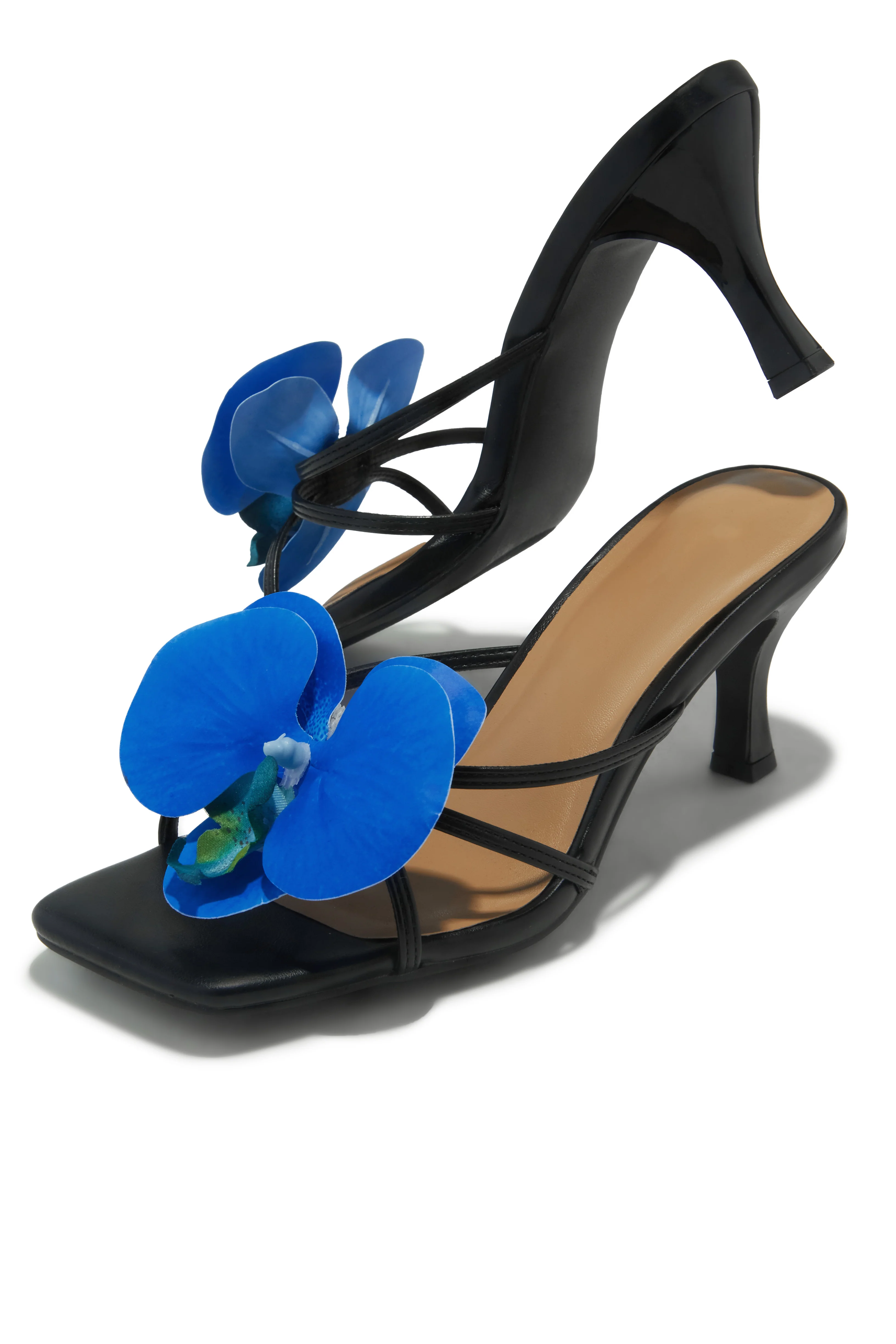 Malia Floral Mid Heel Mules - Black - Image 4