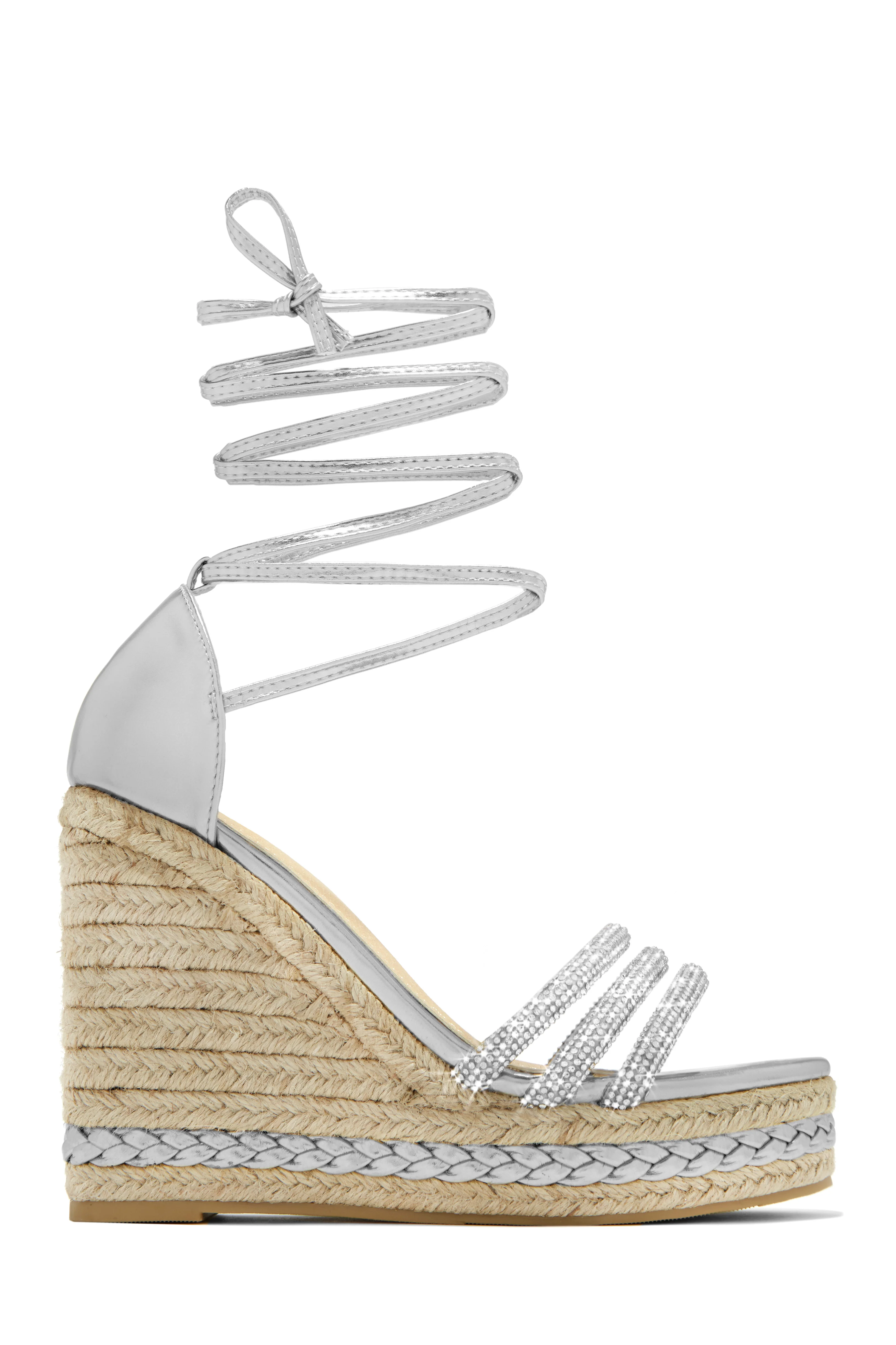 Malibu Yacht Embellished Lace Up Platform Wedges - Gold - Image 7