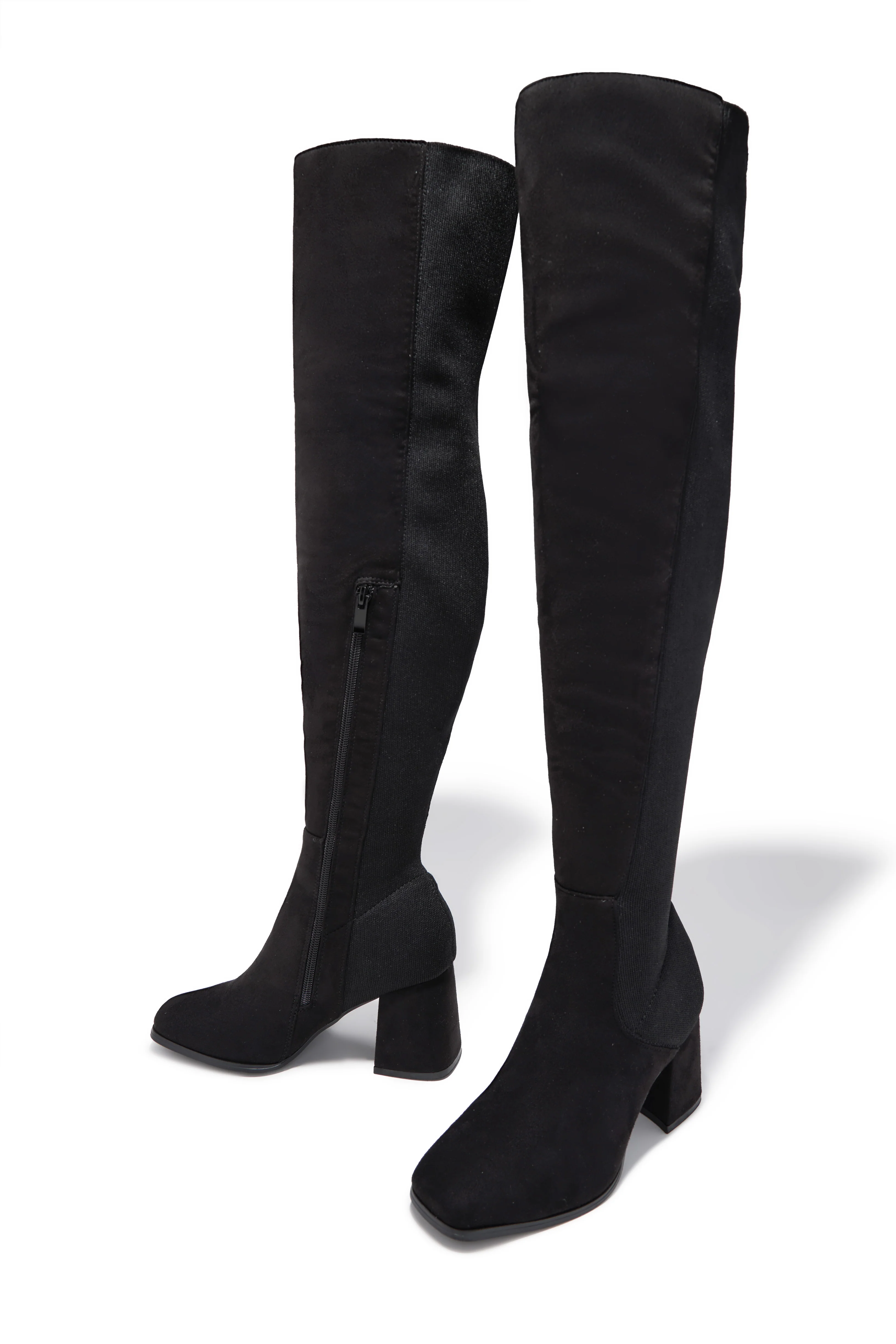 Mandy Block Heel Over The Knee Boots - Black Suede - Image 5