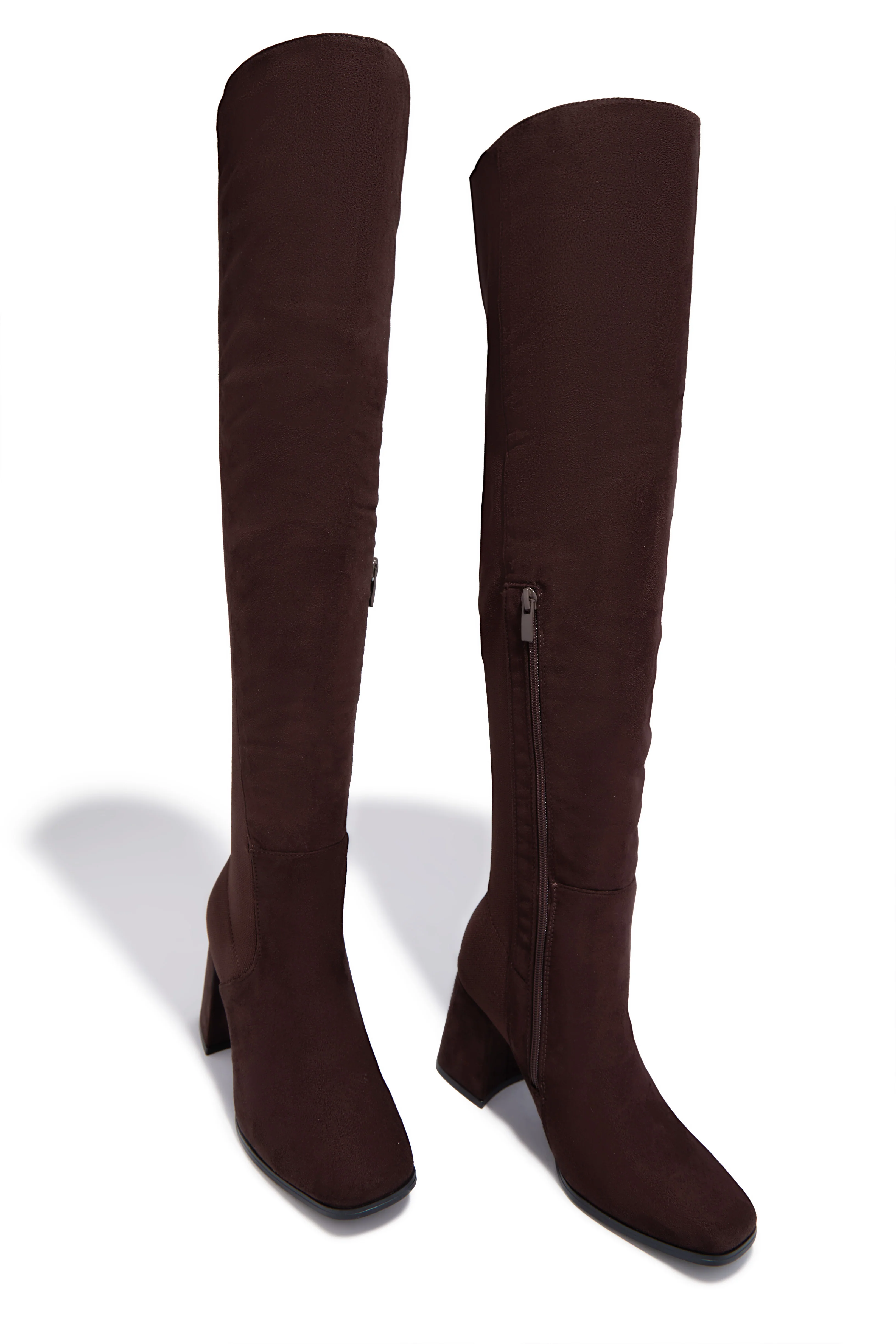 Mandy Block Heel Over The Knee Boots - Brown Suede - Image 4