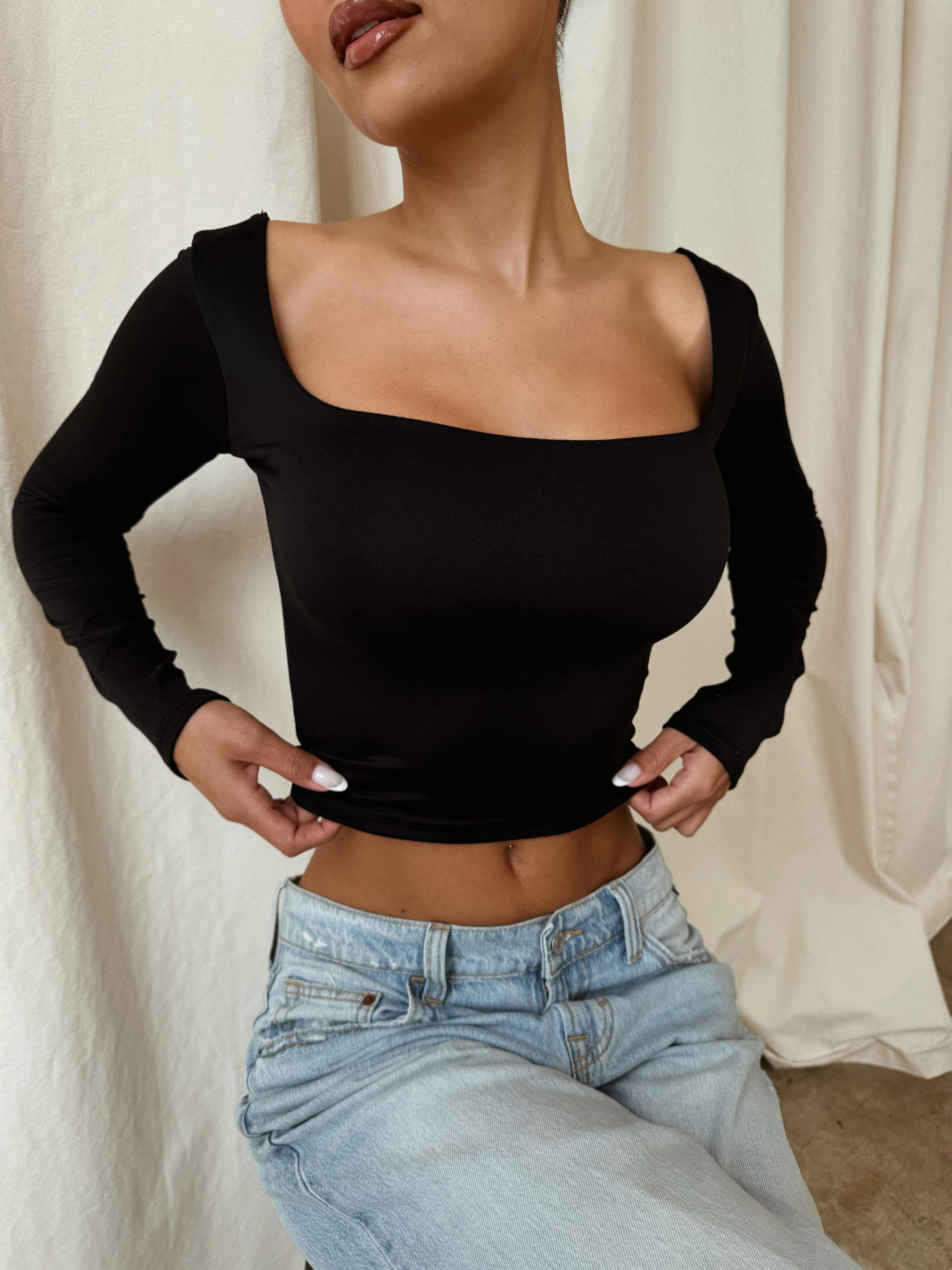 Maybelle Long Sleeve Top - Black - Image 3