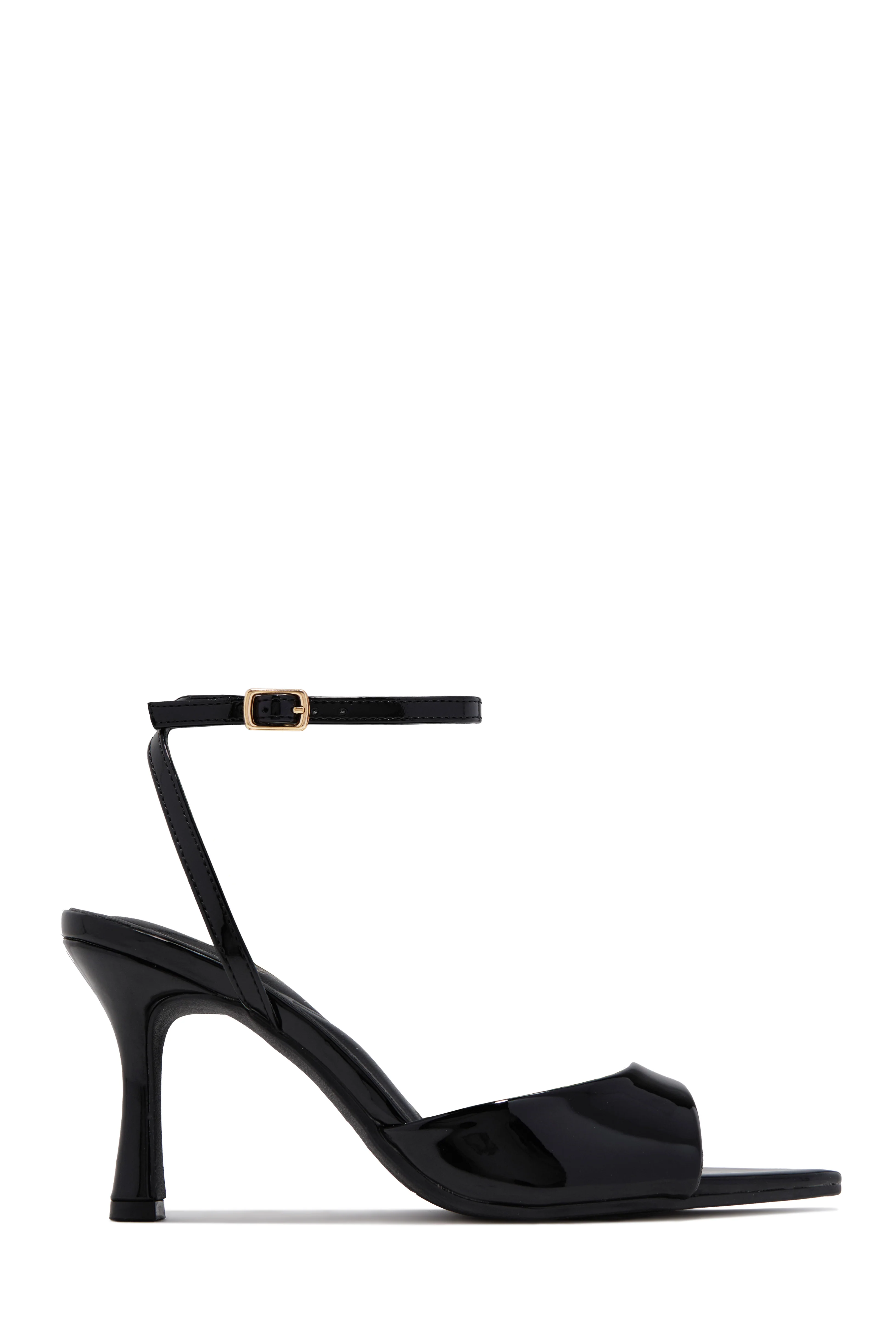 Melissa Ankle Strap Single Sole Heels - Black PAT
