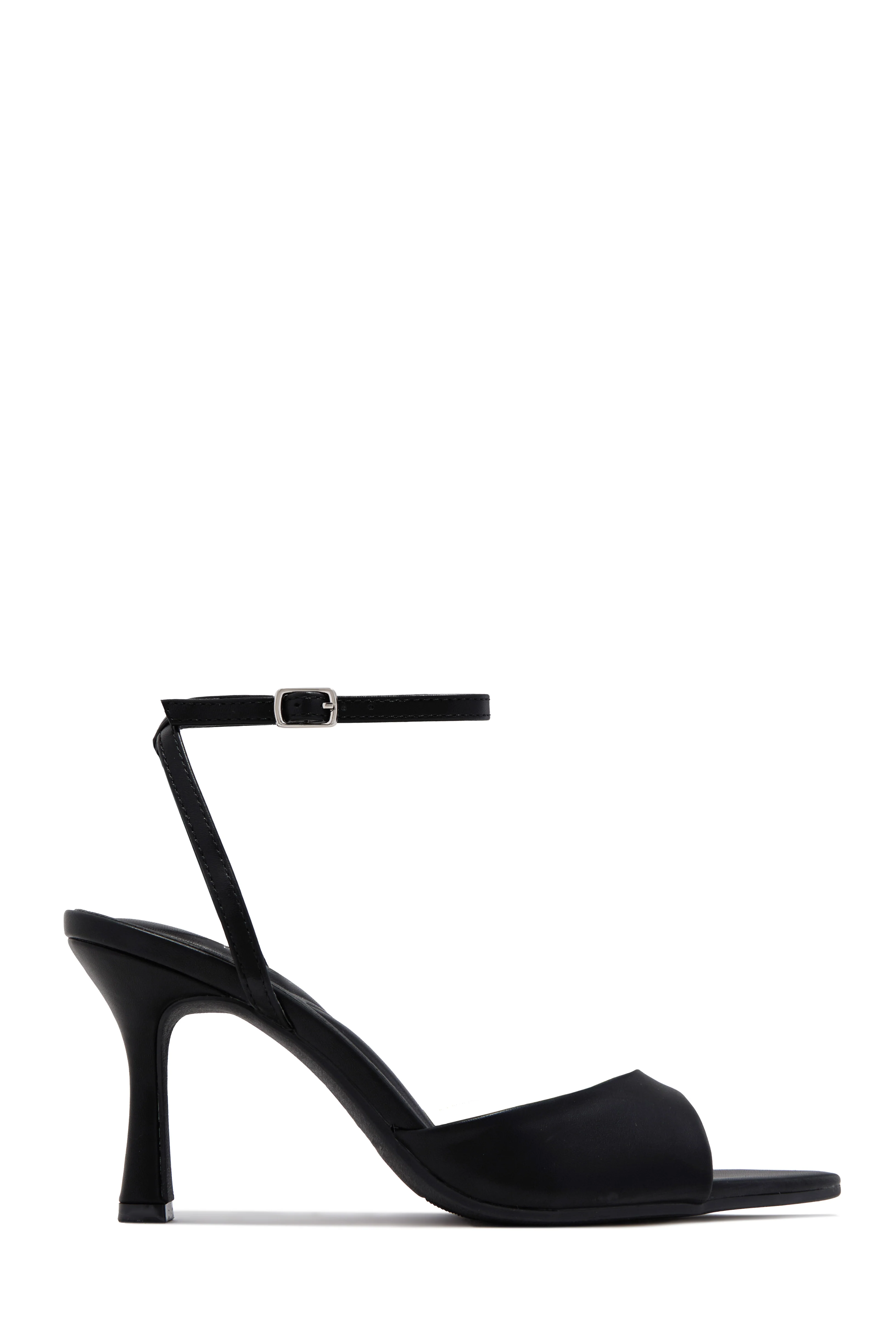Melissa Ankle Strap Single Sole Heels - Black PU