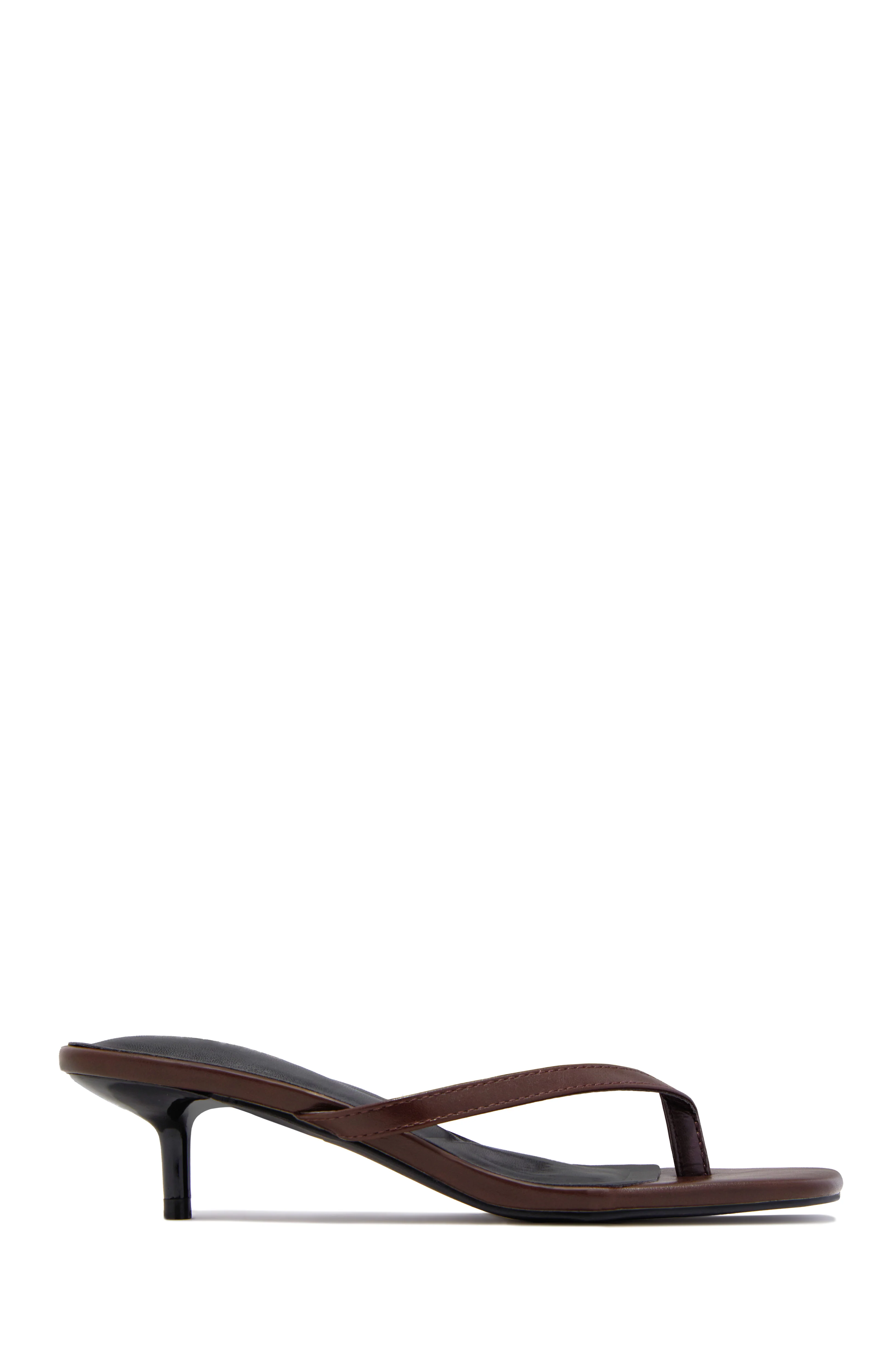 Mila Thong Strap Mid Heels - Brown - Image 2
