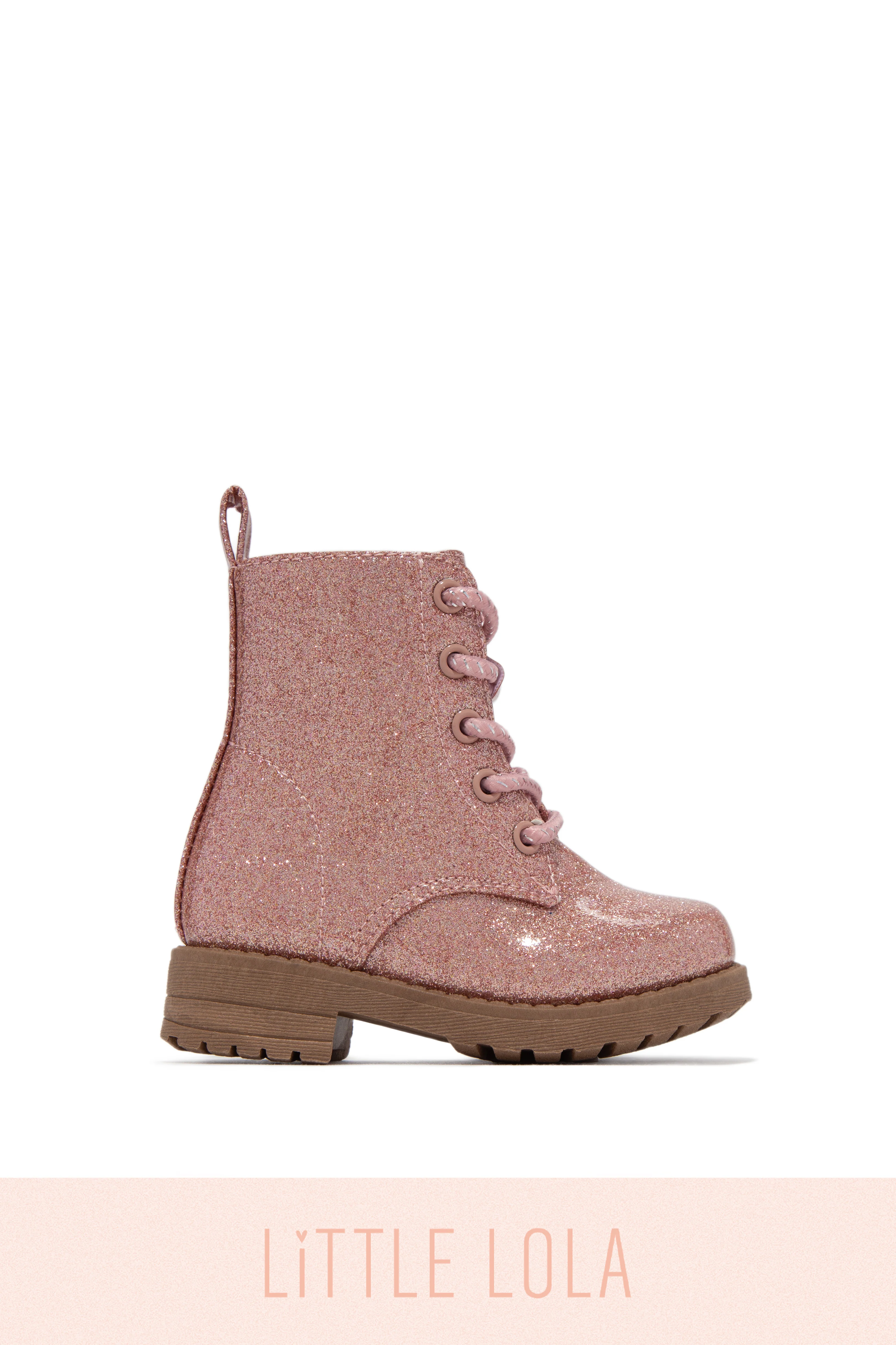 Mini Attitude Kids Glitter Lace Up Combat Boots - Pink - Image 5
