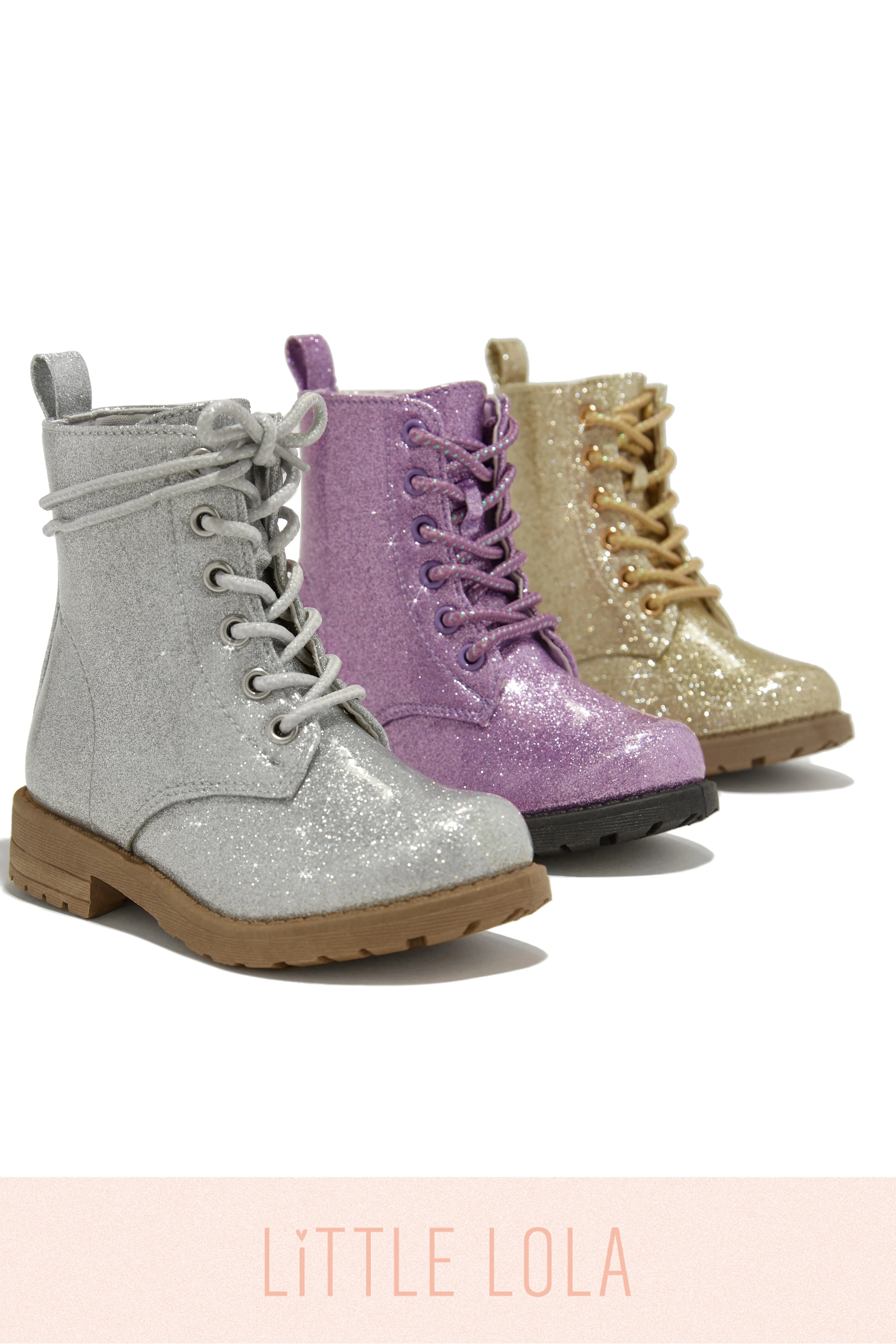 Mini Attitude Kids Glitter Lace Up Combat Boots - Silver - Image 5