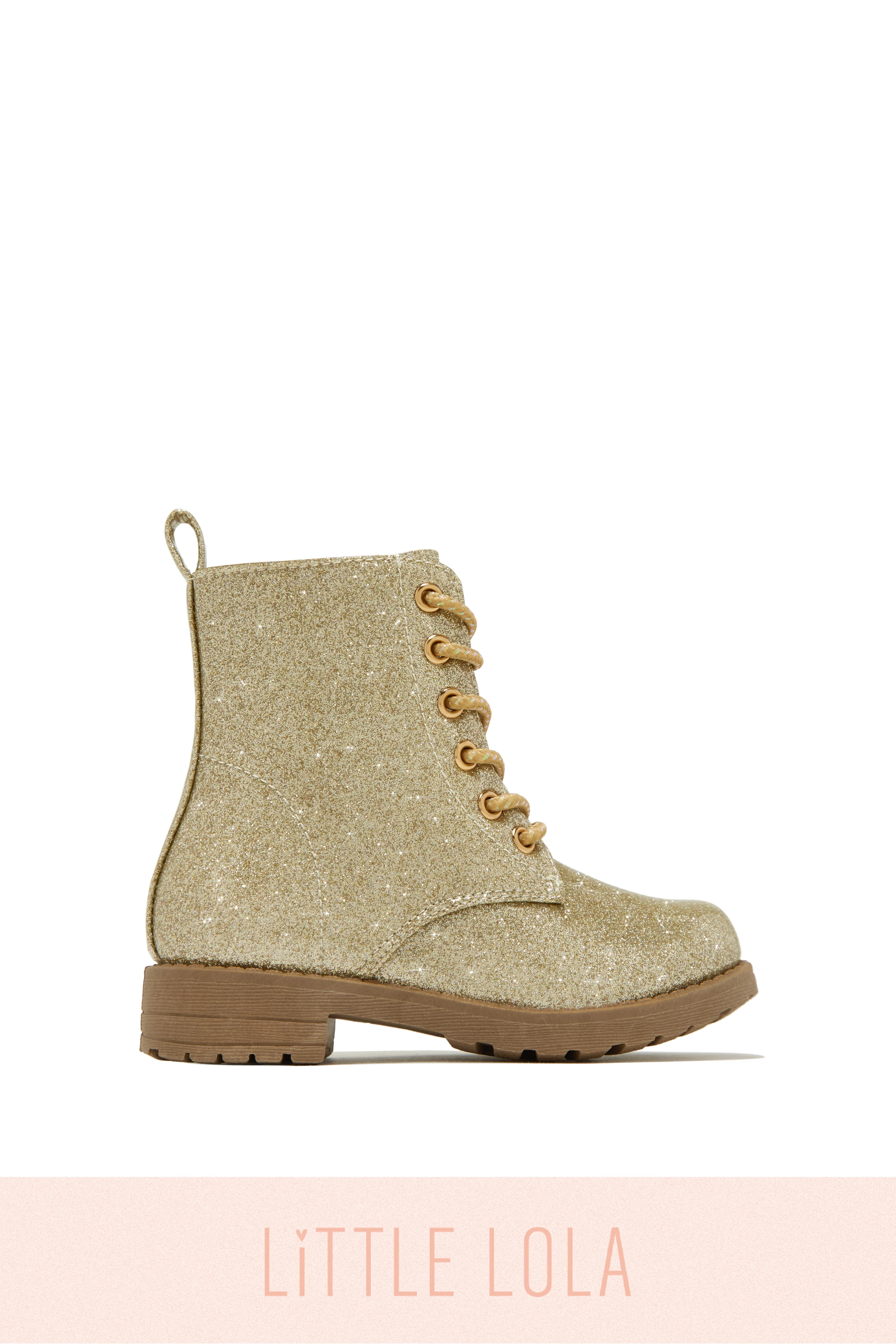 Mini Attitude Kids Glitter Lace Up Combat Boots - Silver - Image 6
