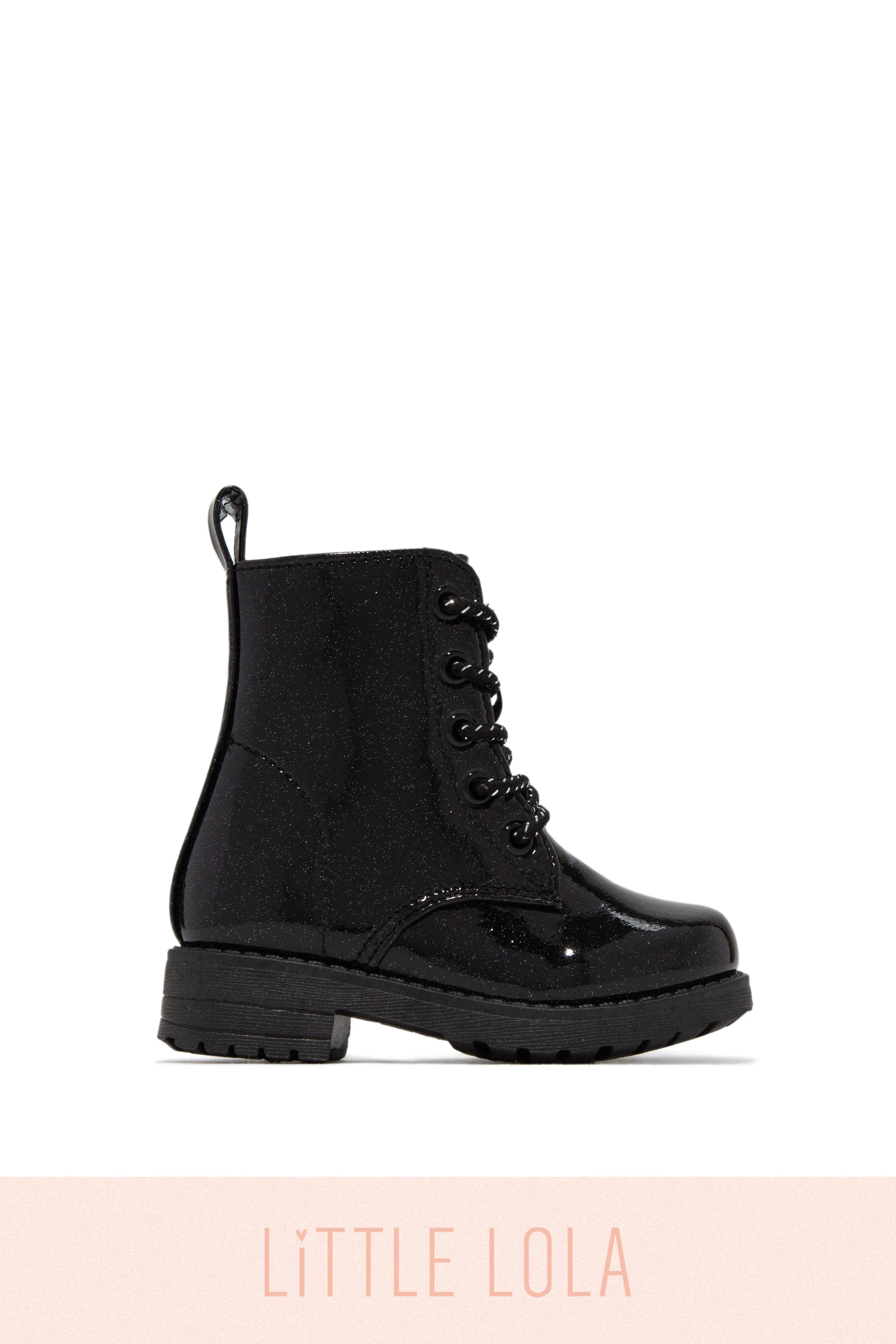 Mini Attitude Kids Glitter Lace Up Combat Boots - Silver - Image 9
