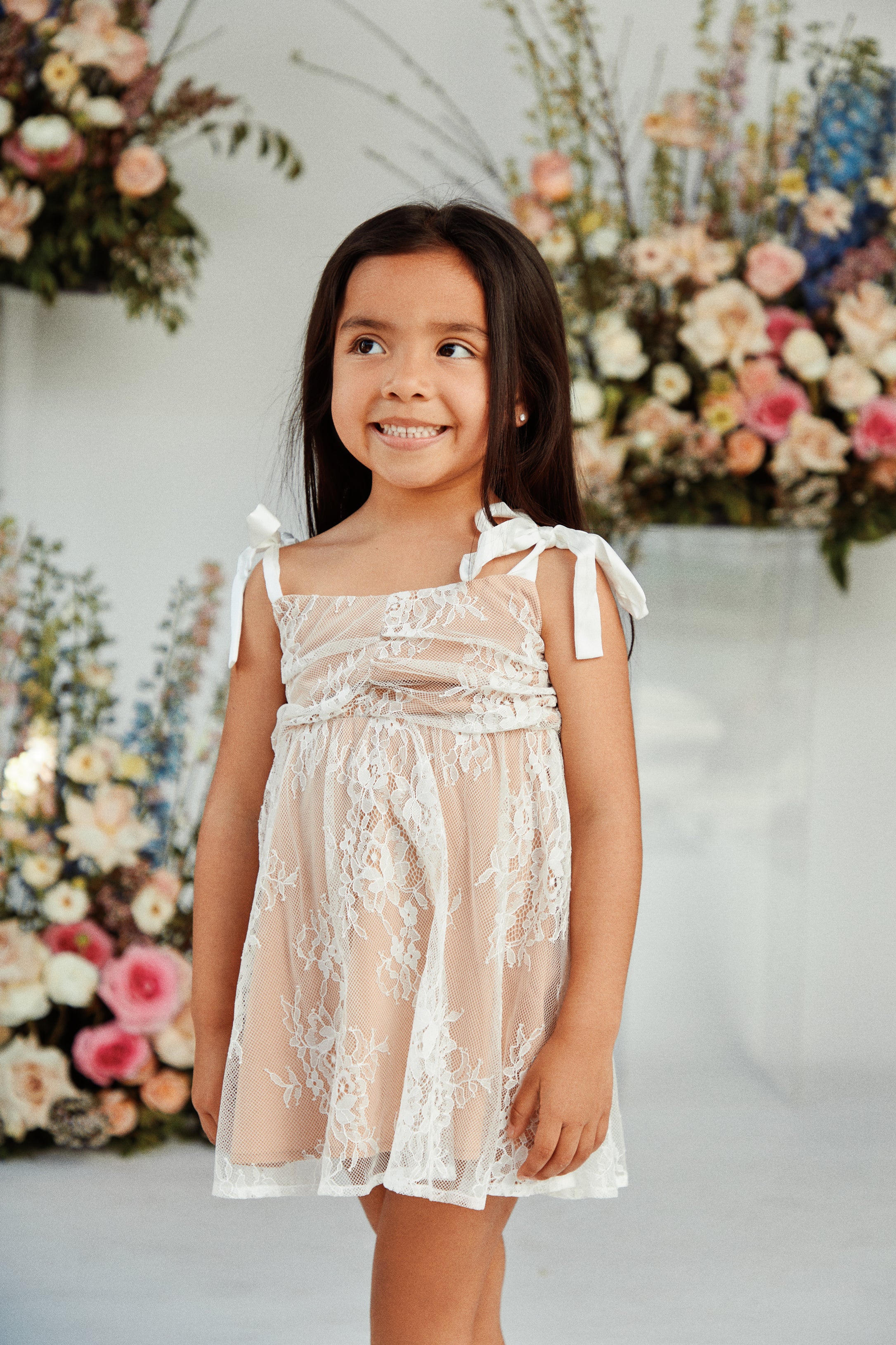 Mini Lacey Bow Straps Dress - White - Image 5
