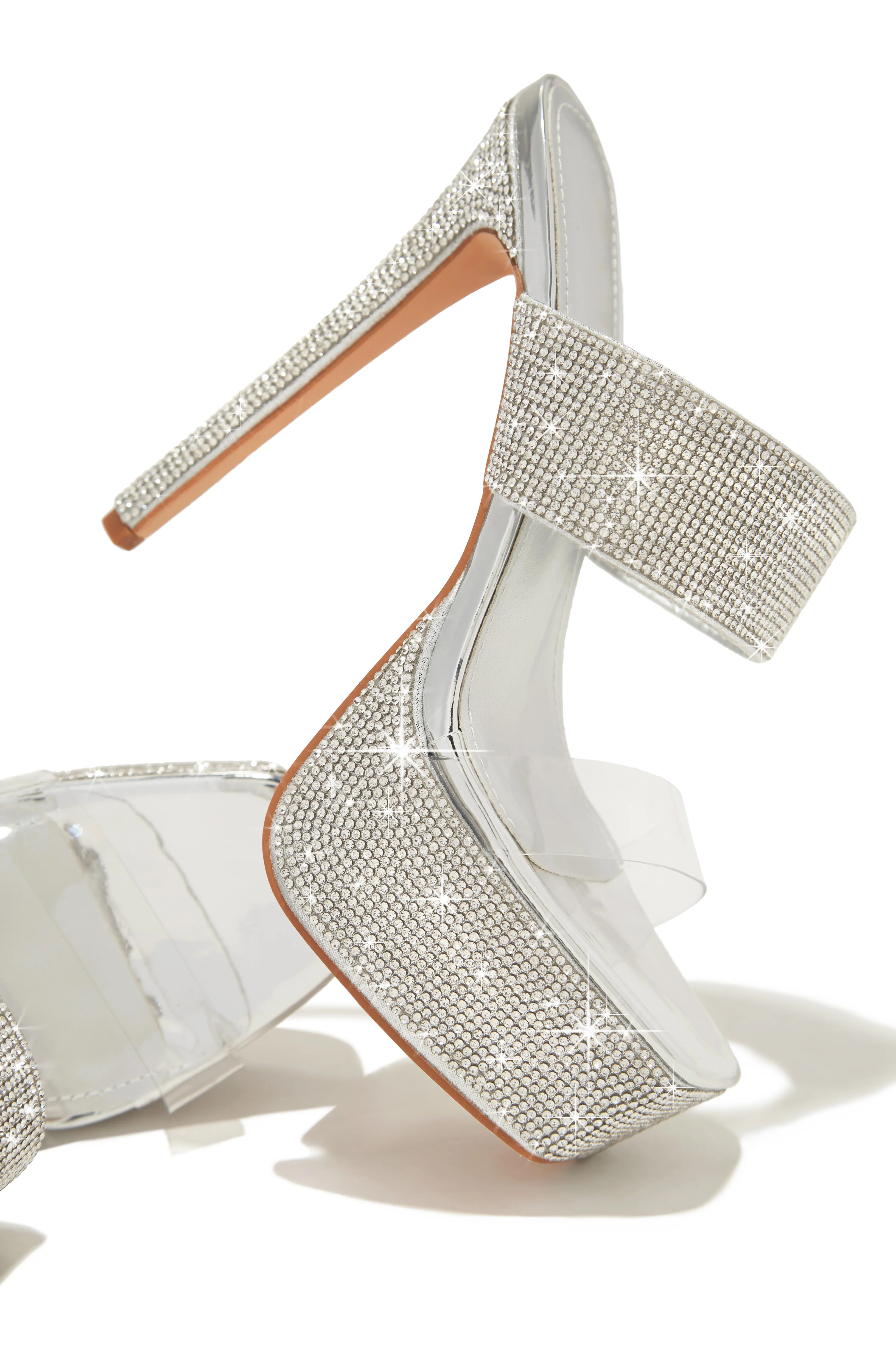 Main Event Embellished Platform High Heel Mules - Silver - Image 5