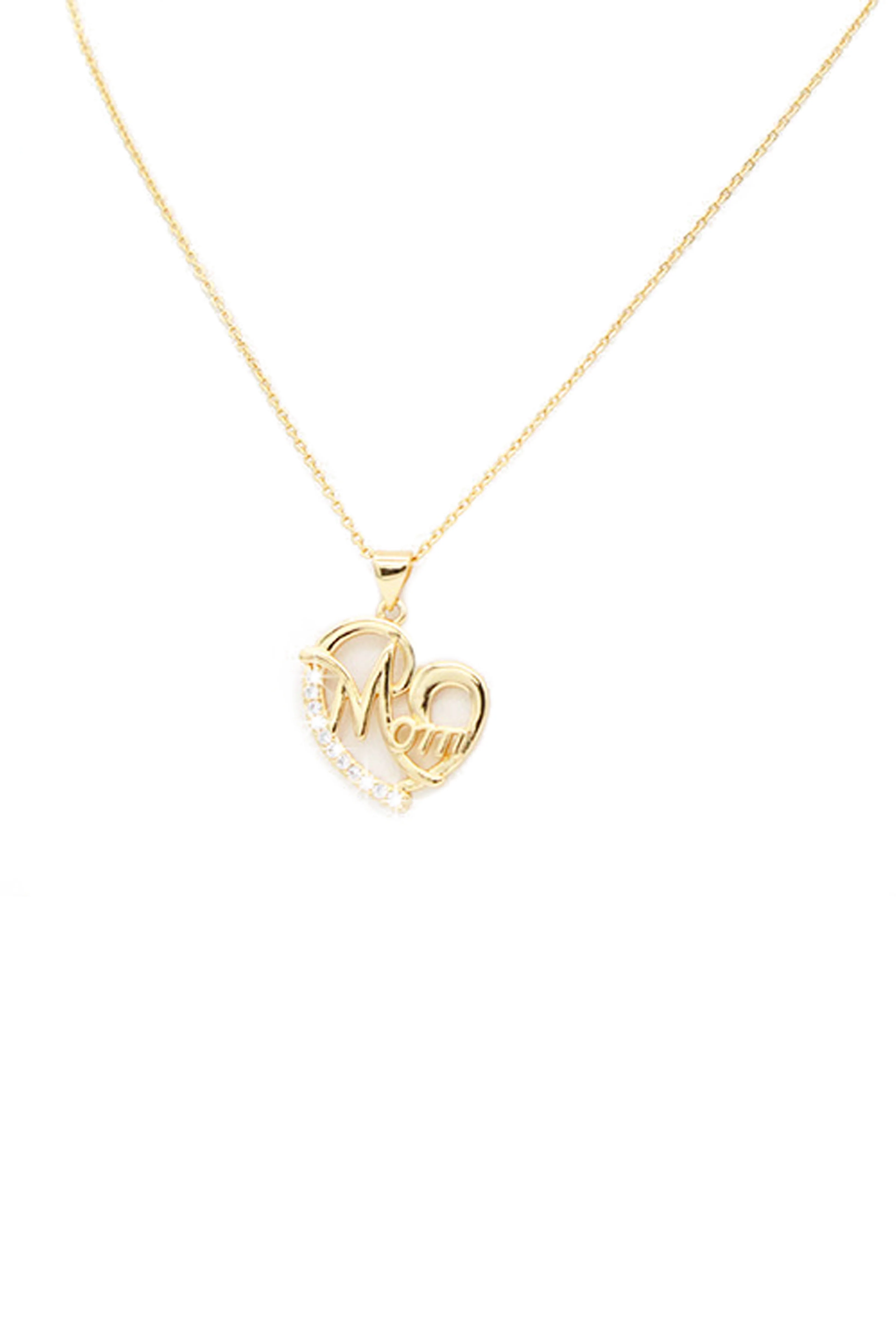 Mom Heart Gold Plated with CZ Stones Necklace - Gold - Image 4