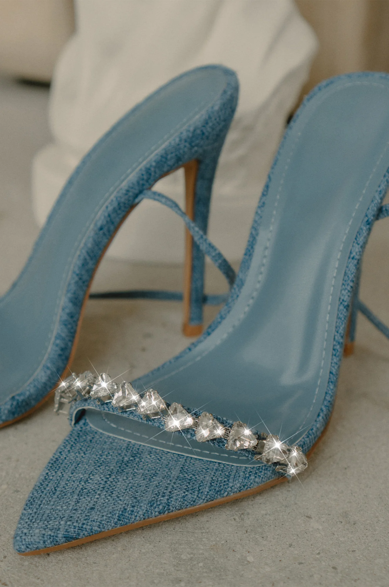 Monroe Embellished Lace Up High Heels - Denim - Image 10