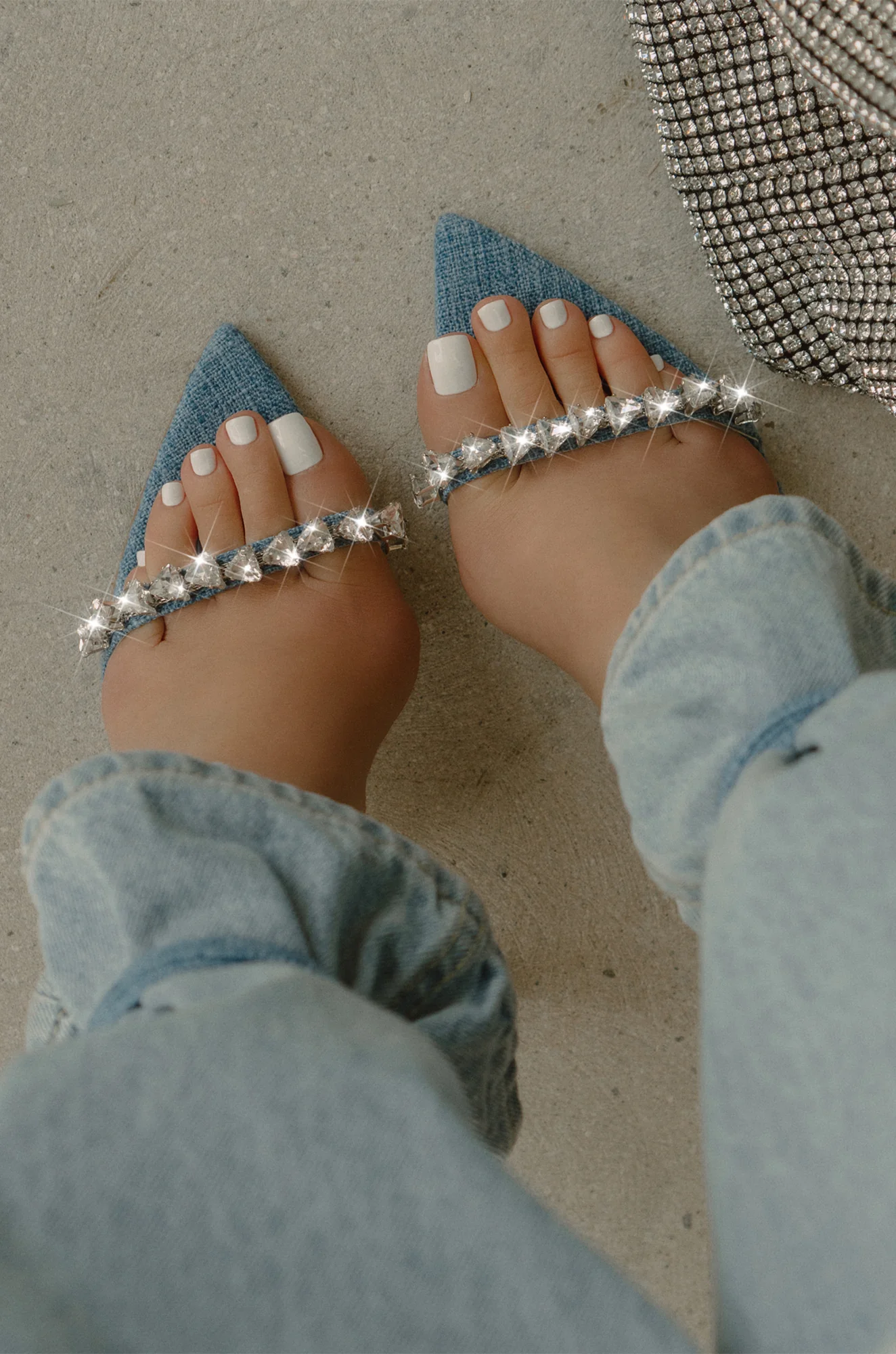 Monroe Embellished Lace Up High Heels - Denim - Image 3