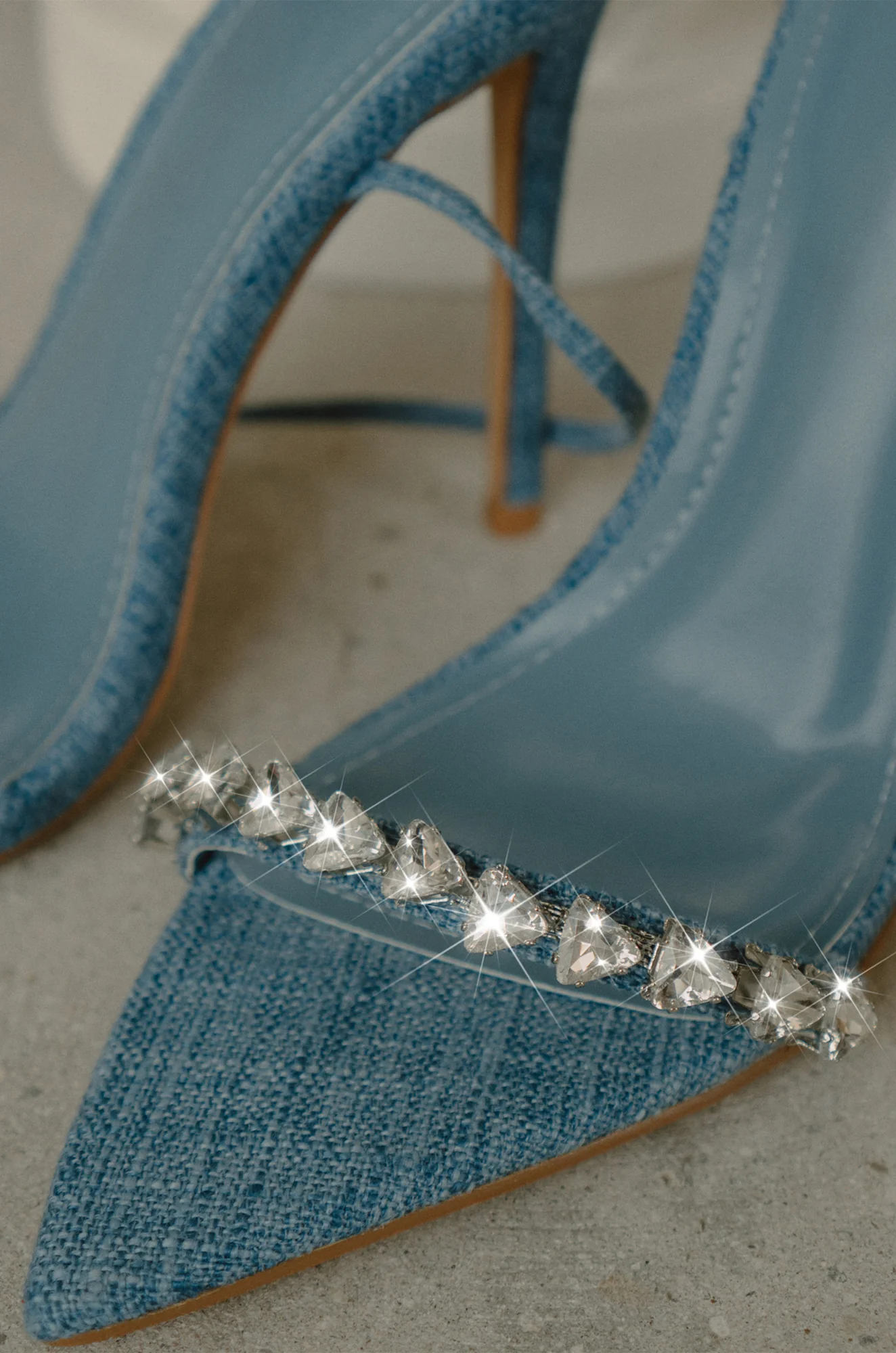 Monroe Embellished Lace Up High Heels - Denim - Image 5