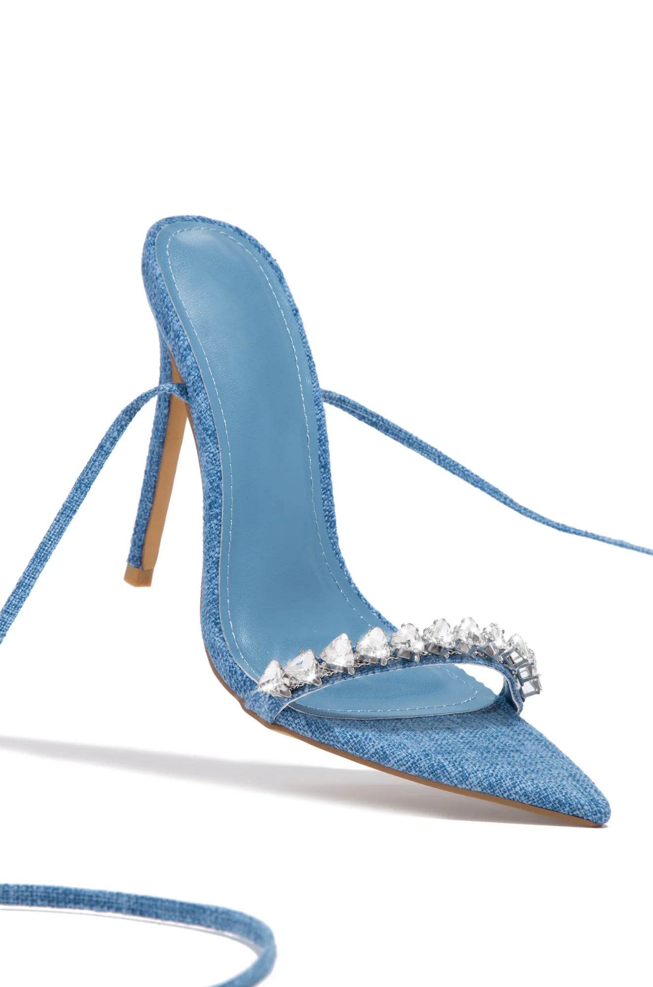Monroe Embellished Lace Up High Heels - Denim - Image 6