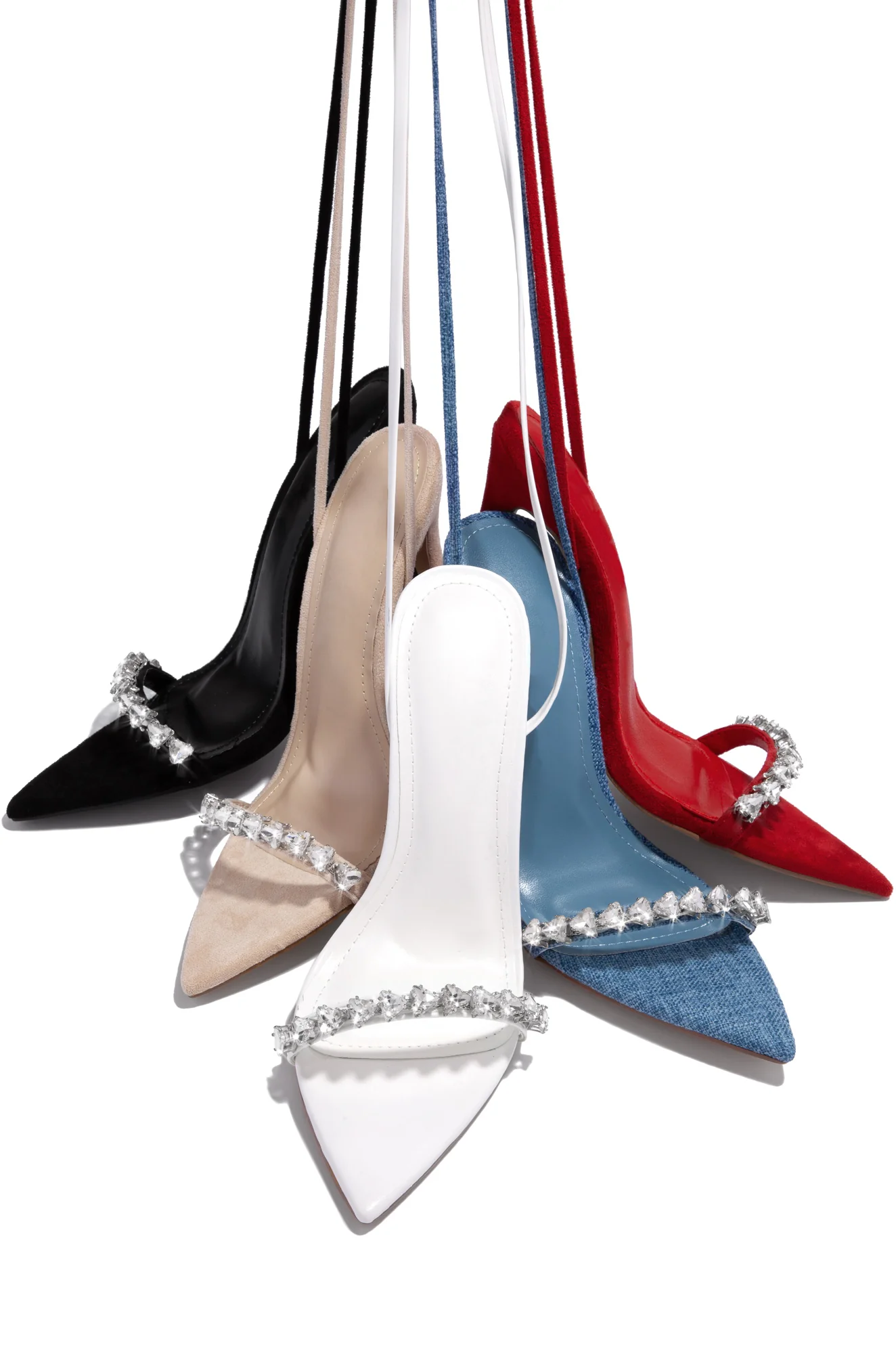 Monroe Embellished Lace Up High Heels - Denim - Image 8