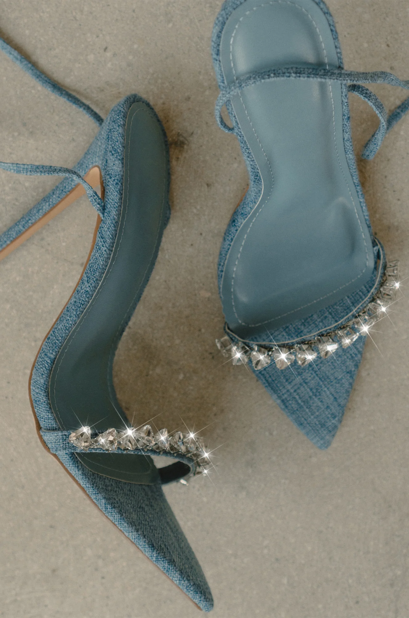 Monroe Embellished Lace Up High Heels - Denim - Image 9