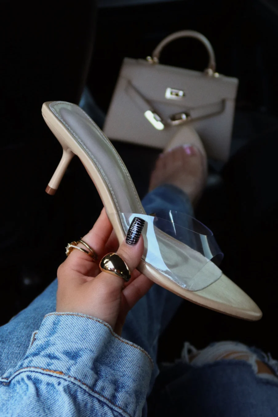 Myra Mid Heel Mules - Clear - Image 5