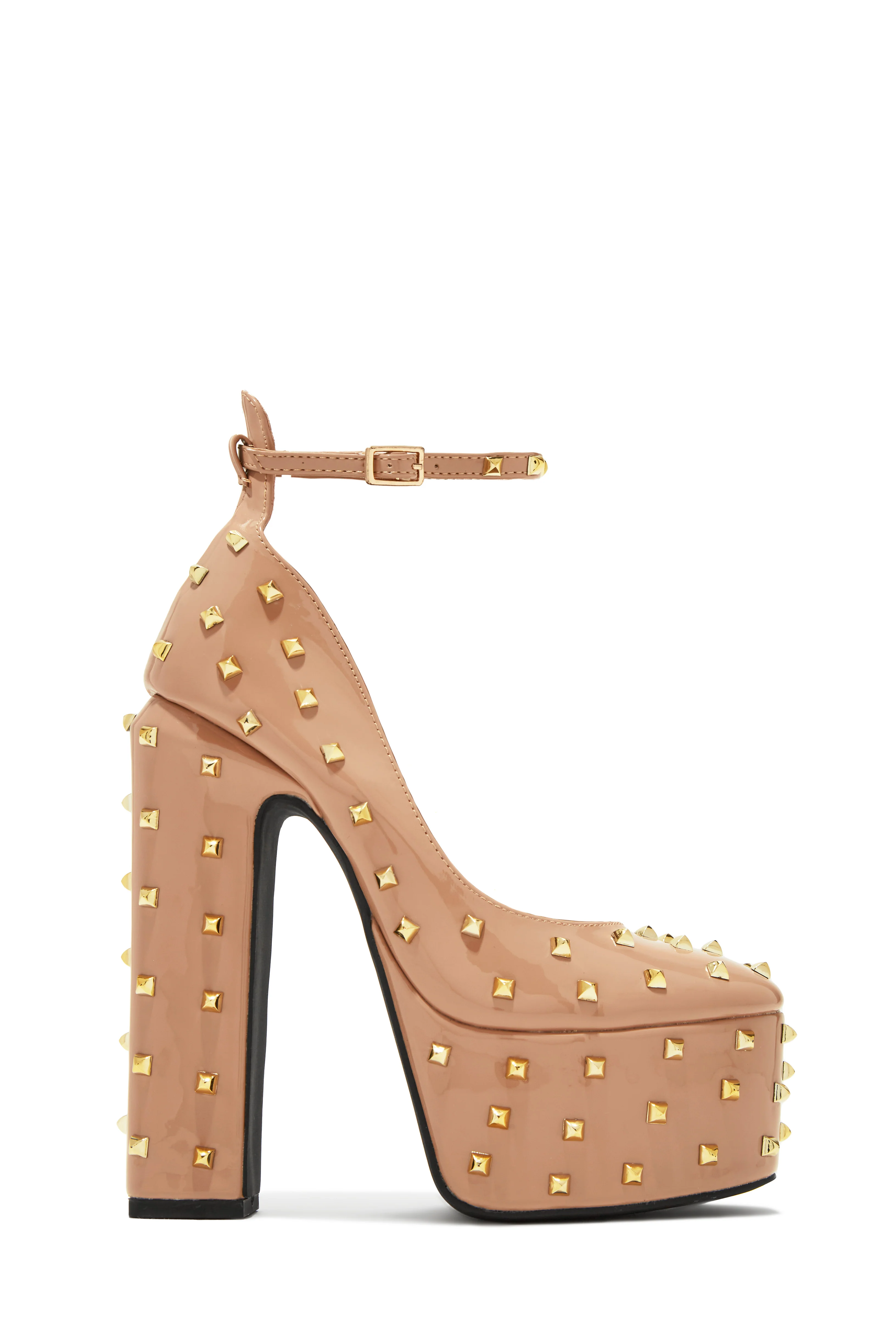 Nayomi Studded Platform Block High Heels - Nude - Image 2