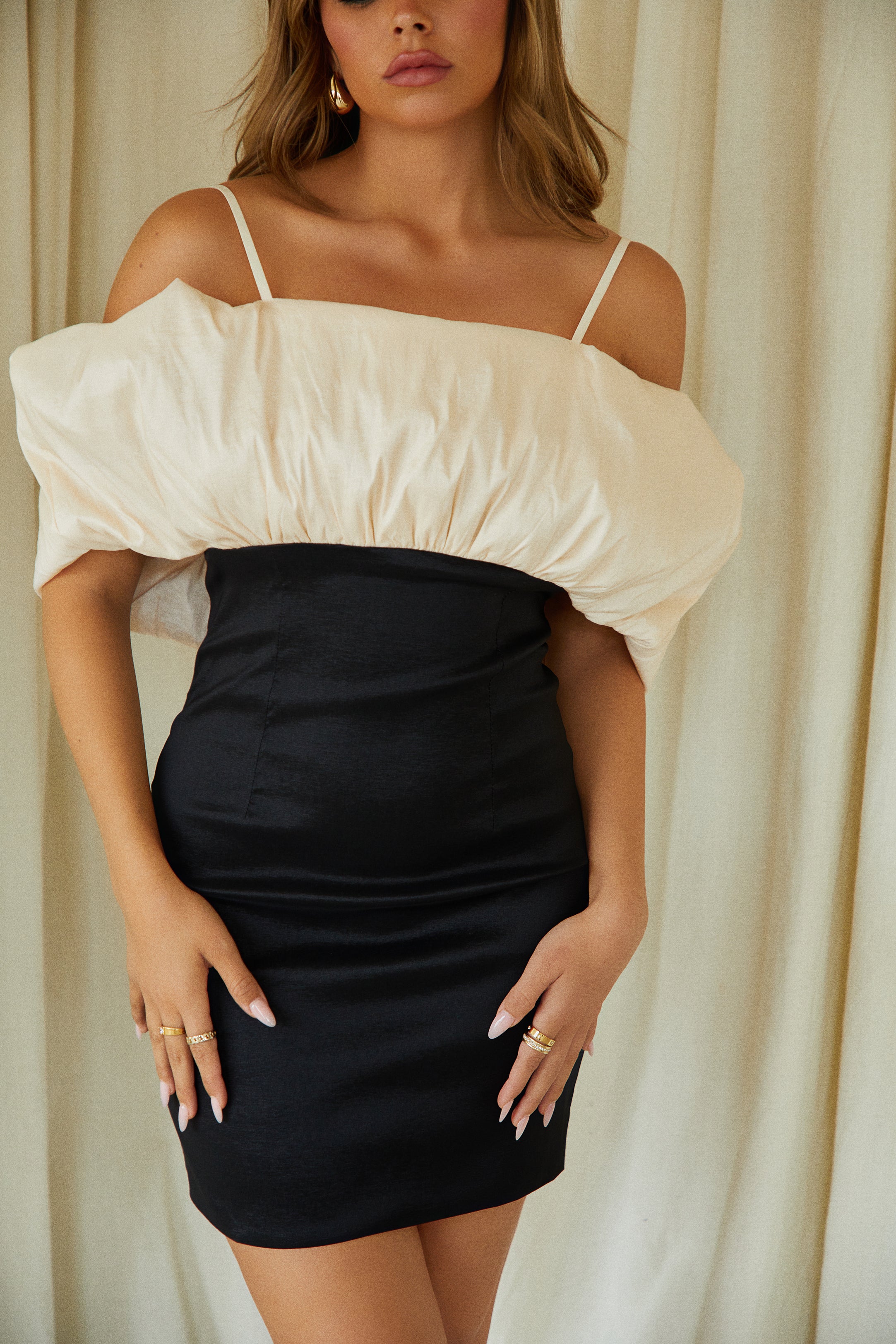 Need You Off Shoulder Mini Dress - Champagne - Image 8
