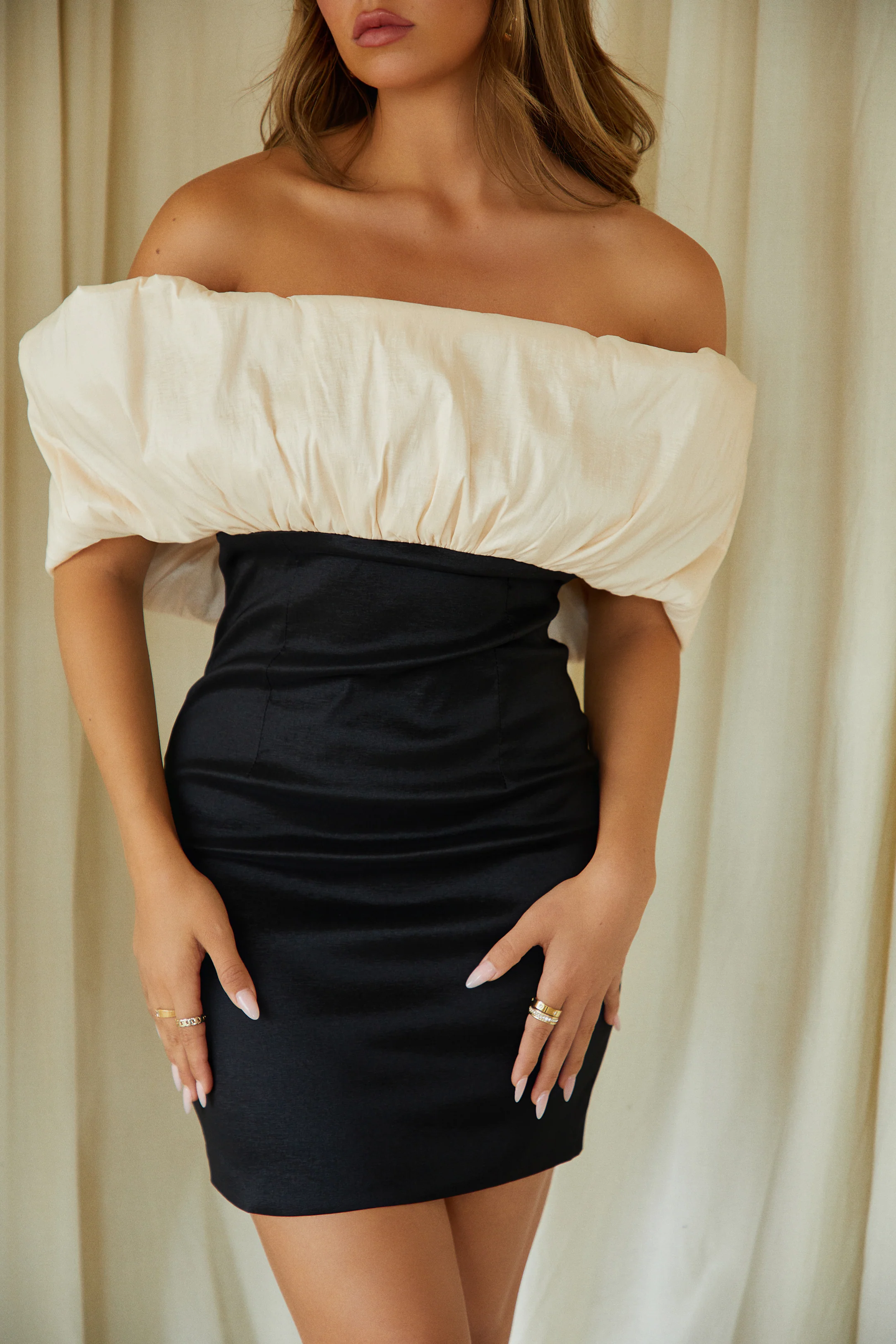 Need You Off Shoulder Mini Dress - Champagne - Image 9