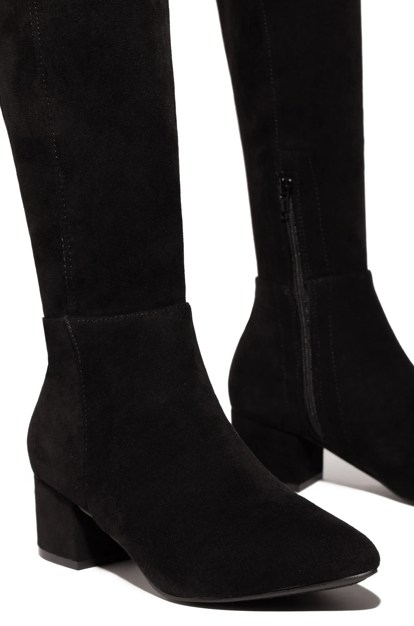 New Moon Over The Knee Block Heel Boots - Black - Image 3