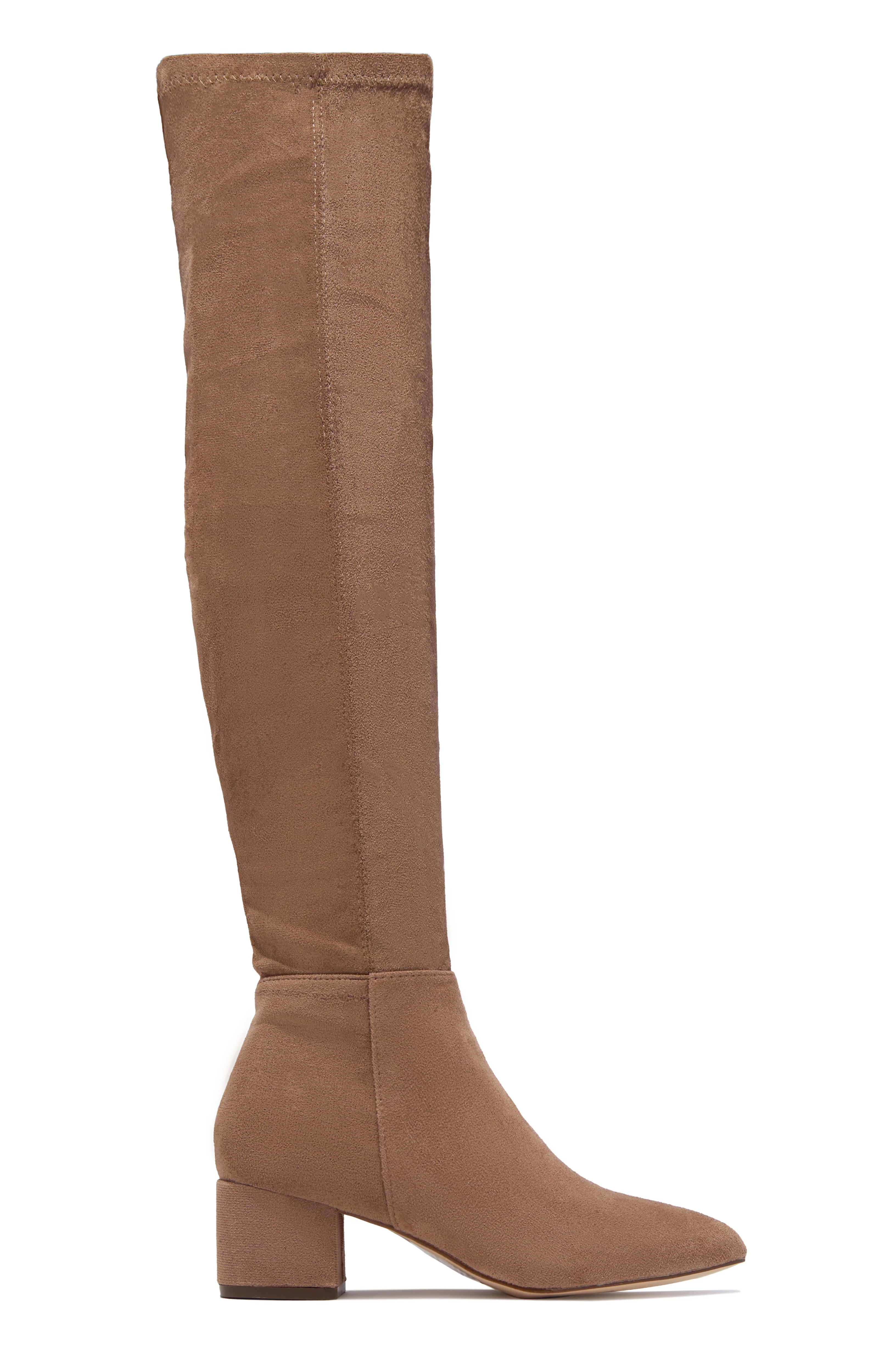 New Moon Over The Knee Block Heel Boots - Taupe - Image 6