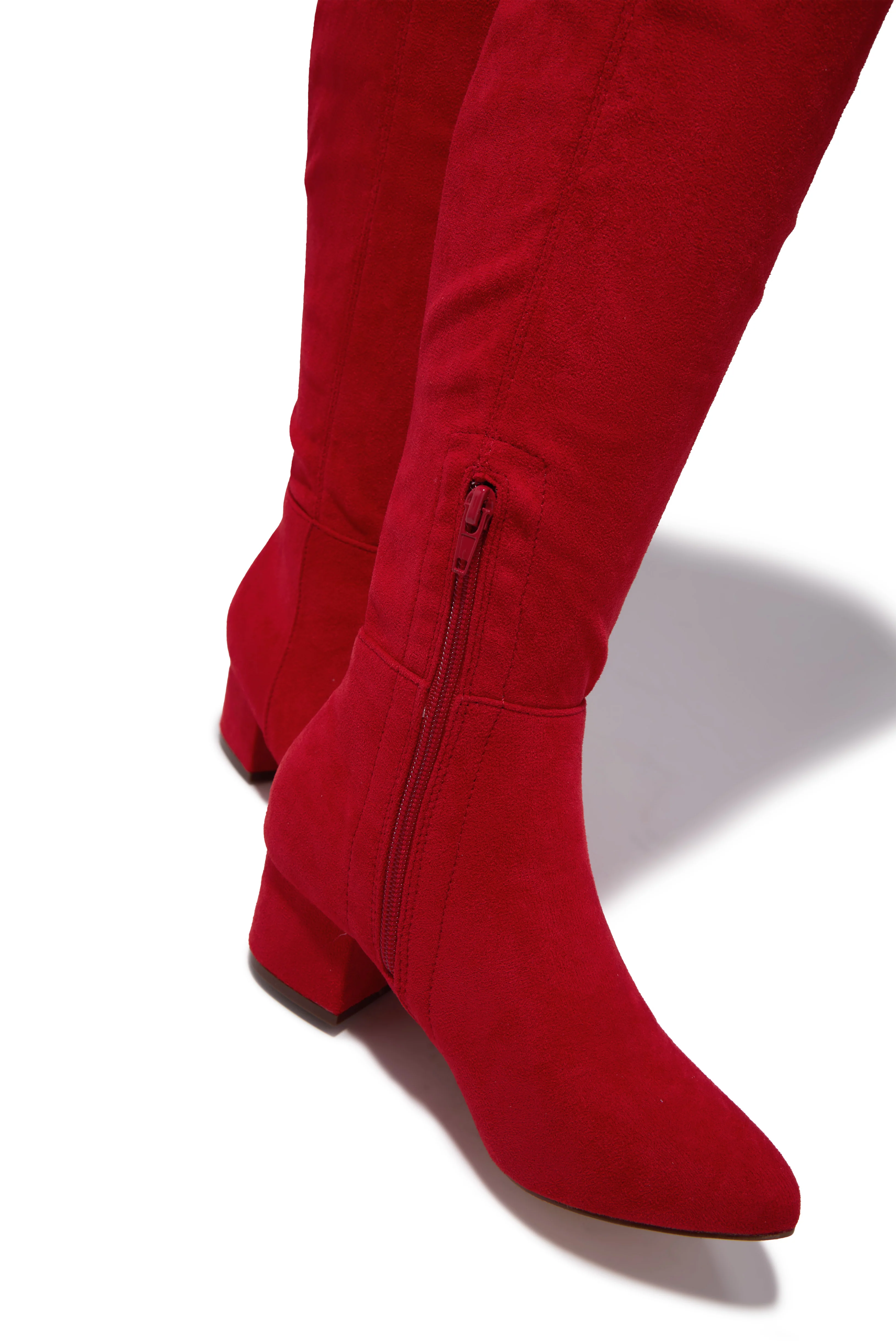 New Moon Over The Knee Block Heel Boots - Red - Image 4