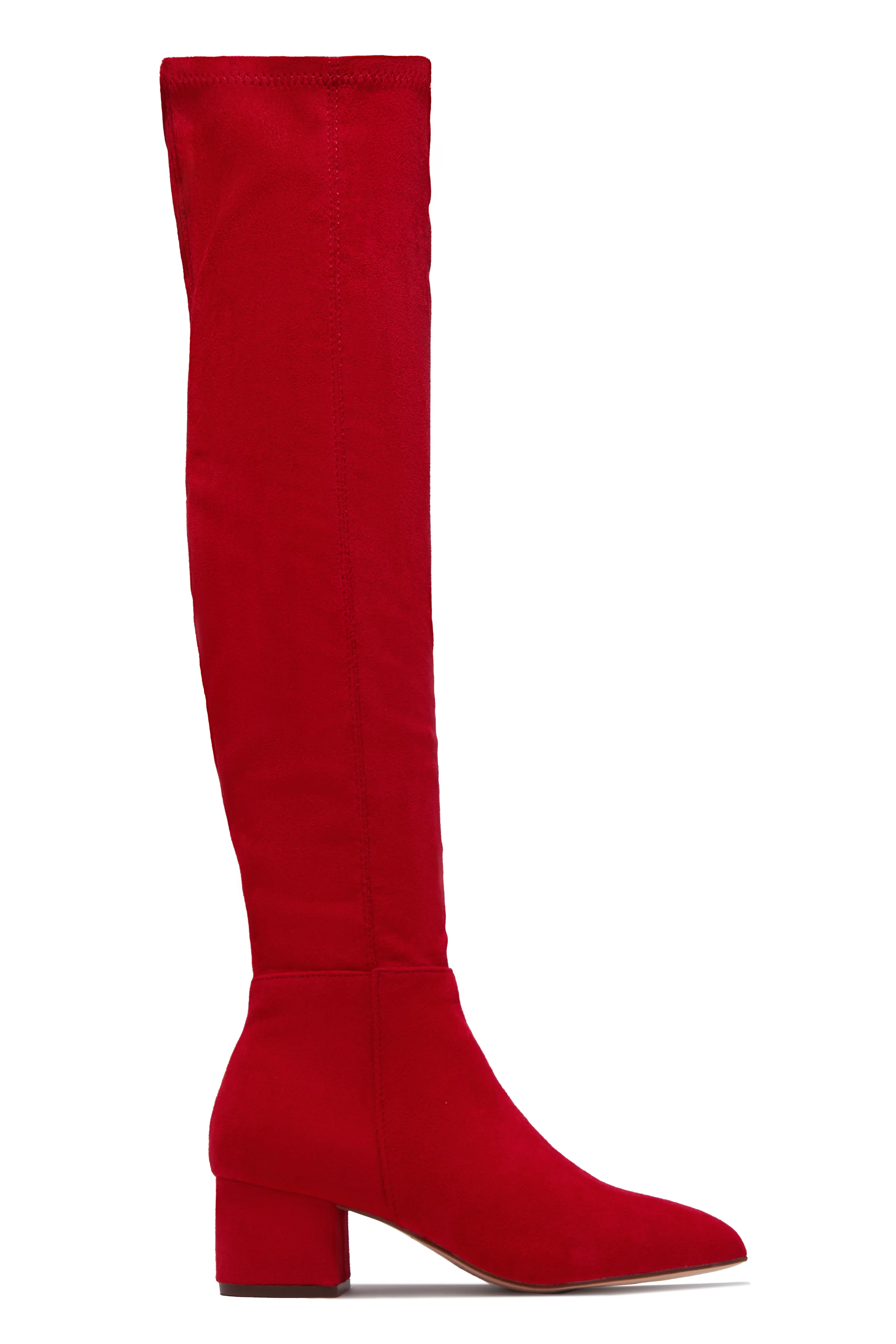 New Moon Over The Knee Block Heel Boots - Red - Image 7