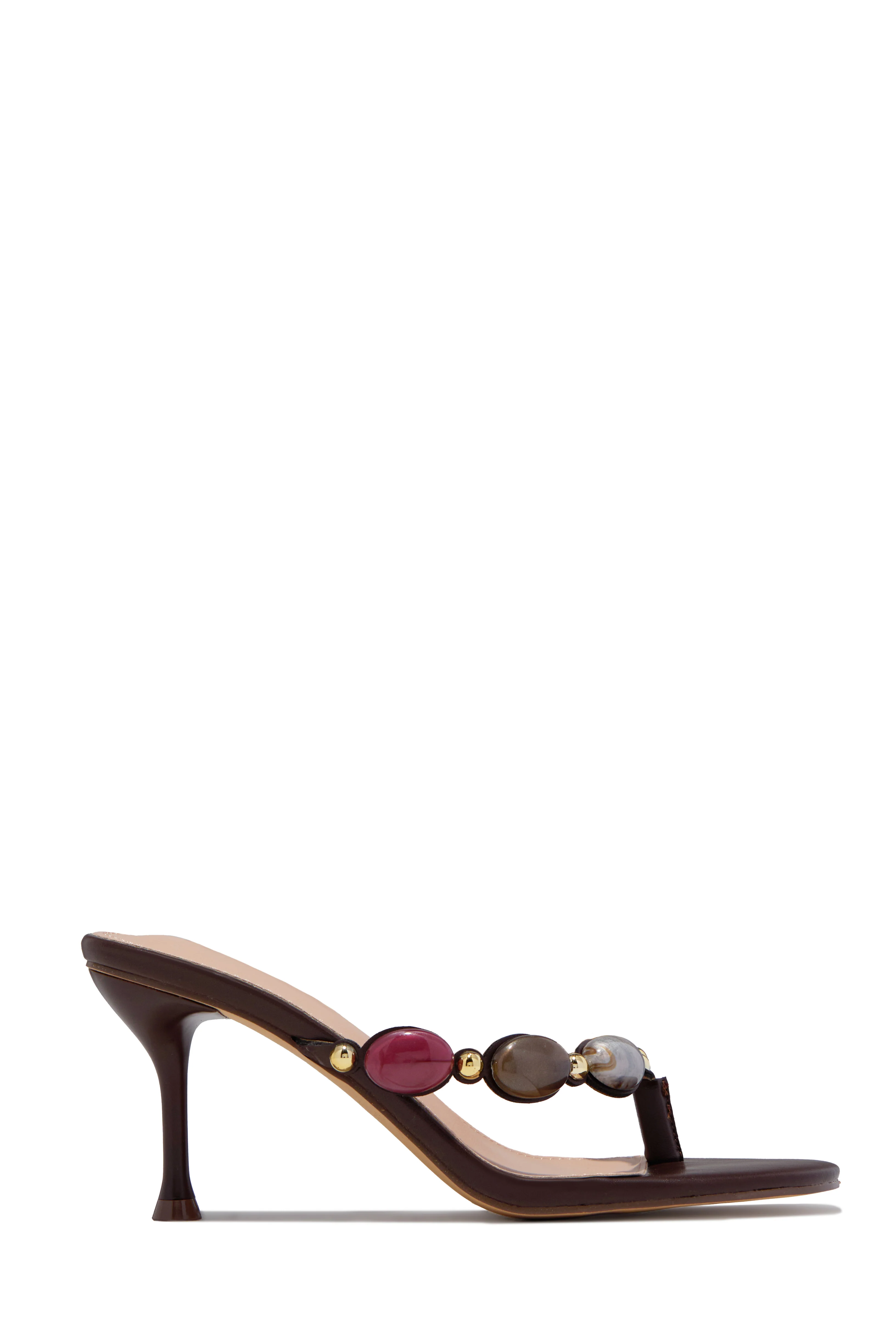 Nola Thong Strap Mid Heel Mules - Brown - Image 4