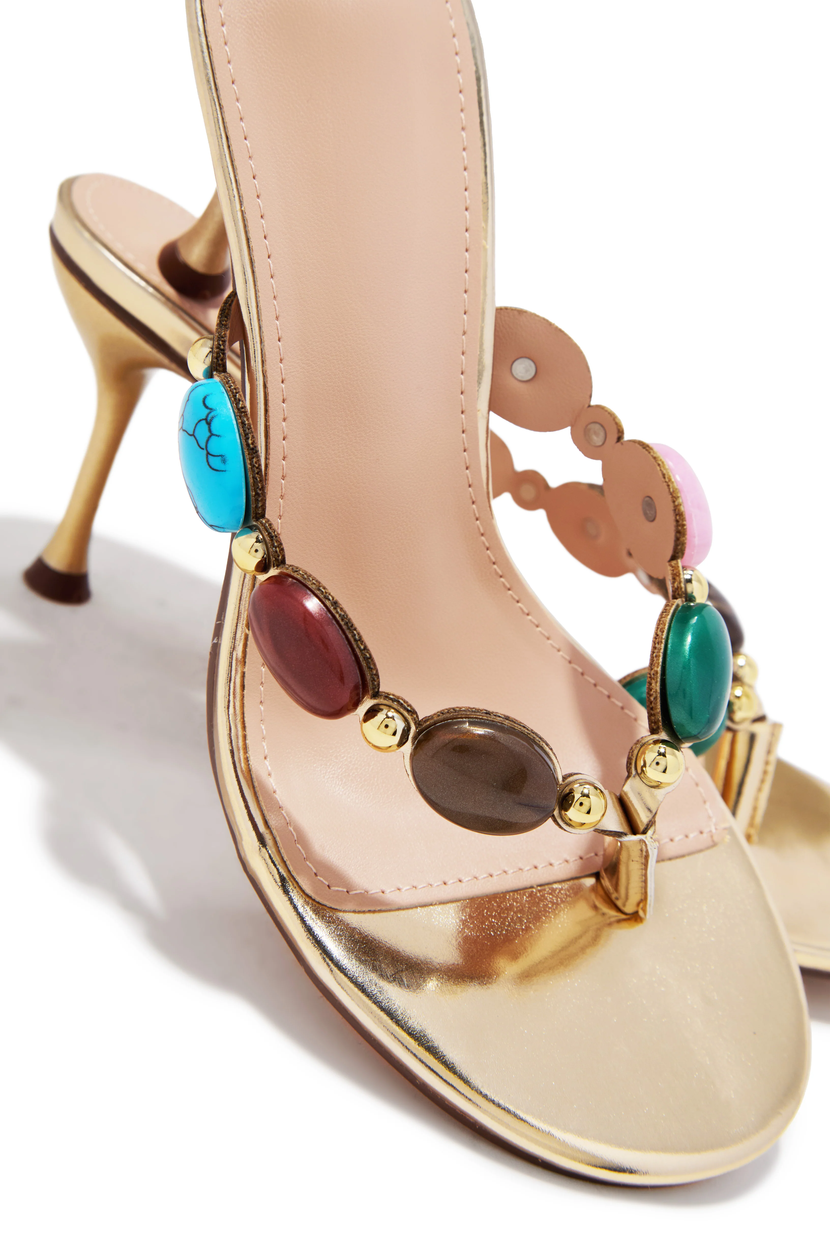 Nola Thong Strap Mid Heel Mules - Gold - Image 3